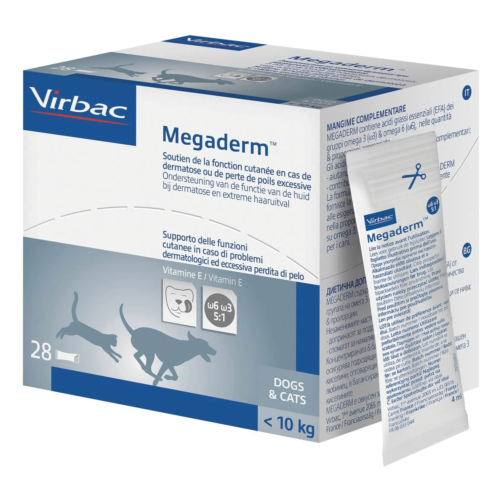 Megaderm supplemento gatti e cani inferiori a 10 kg scatola da 32 sacchetti monodose 4 ml - immagine 1