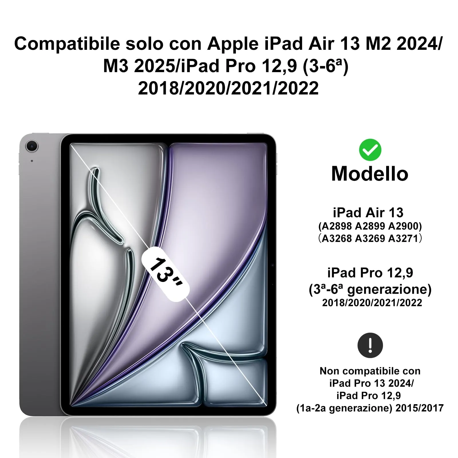 Tastiera Cover per iPad Air 13 M4 2026/M3/M2 13 Pollici/Pro 12.9 6-3 Gen - immagine 2