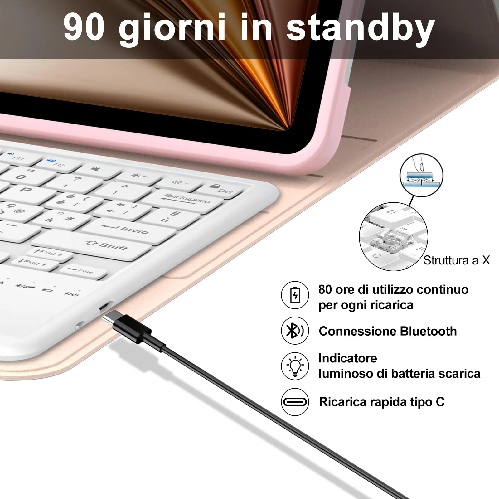 Tastiera Cover per iPad Air 13 M4 2026/M3/M2 13 Pollici/Pro 12.9 6-3 Gen - immagine 4