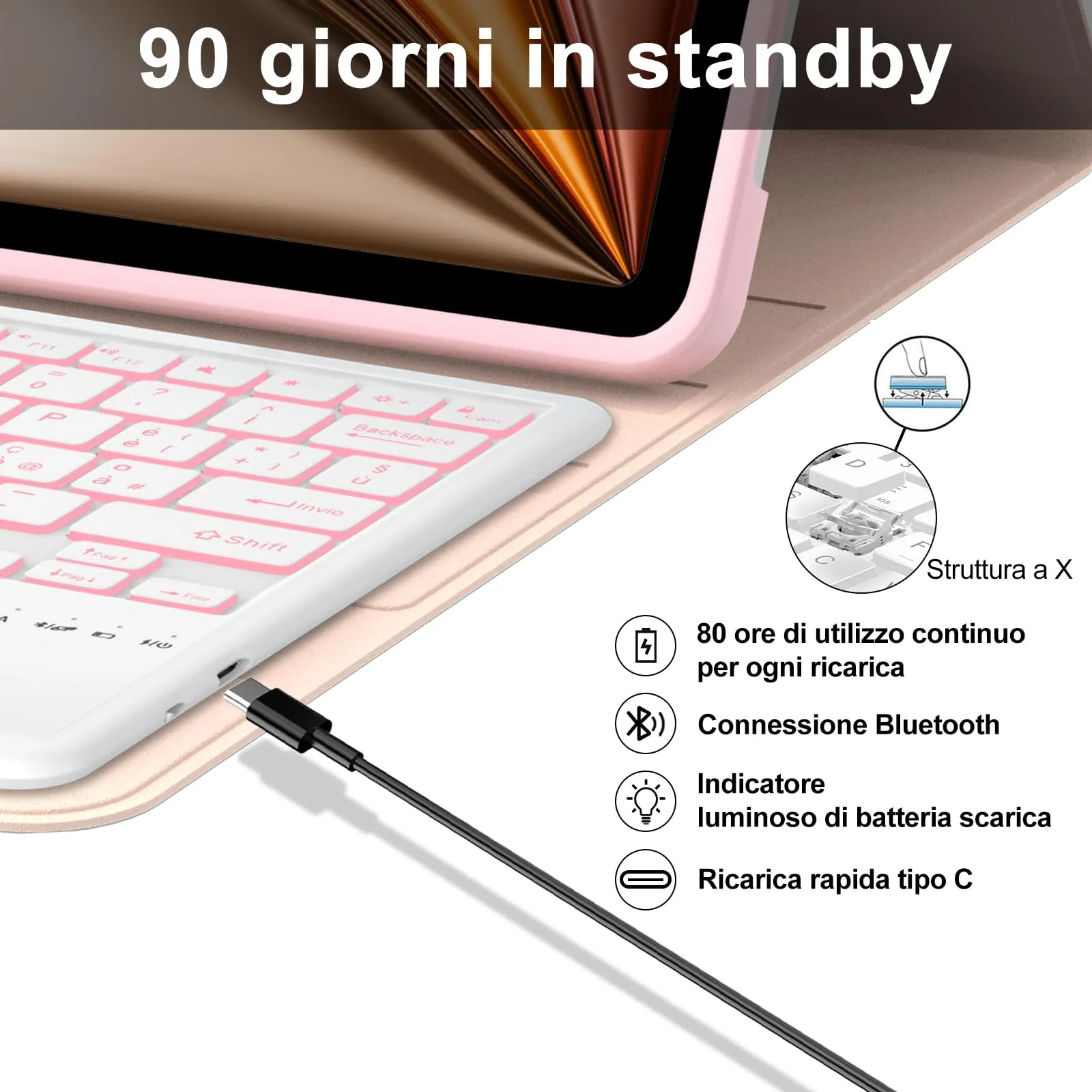 Tastiera Cover per iPad Air 13 M4 2026/M3/M2 13 Pollici/Pro 12.9 6-3 Gen - immagine 4