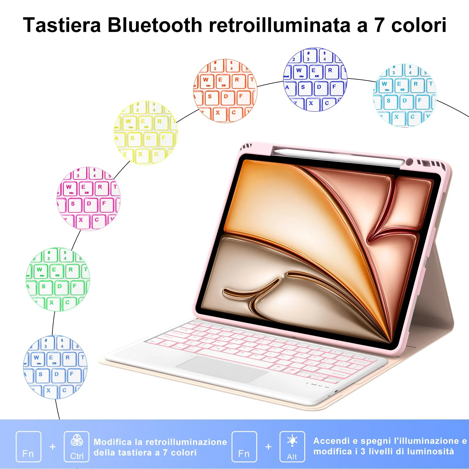 Tastiera Cover per iPad Air 13 M4 2026/M3/M2 13 Pollici/Pro 12.9 6-3 Gen - immagine 5