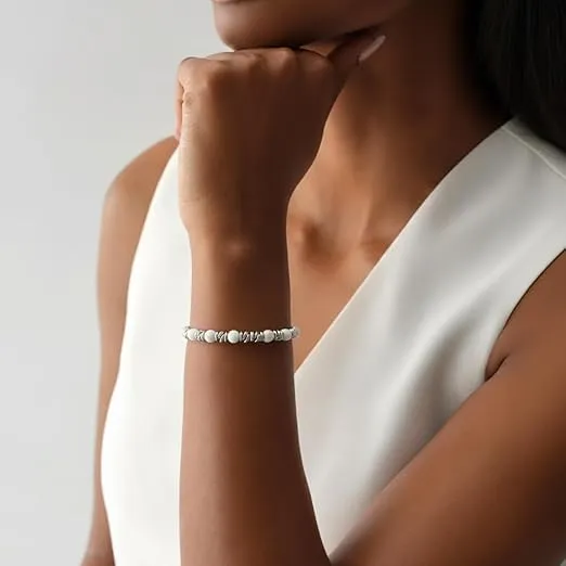 SAGA GIOIELLI Bracciale Unisex - Uomo - Donna Pietre Naturali Sfaccettate Onice Nero Aulite Bianco Nodini Acciaio Inox - Confezionre Regalo (AULITE BIANCO) - immagine 3