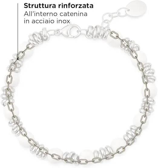 SAGA GIOIELLI Bracciale Unisex - Uomo - Donna Pietre Naturali Sfaccettate Onice Nero Aulite Bianco Nodini Acciaio Inox - Confezionre Regalo (AULITE BIANCO) - immagine 4
