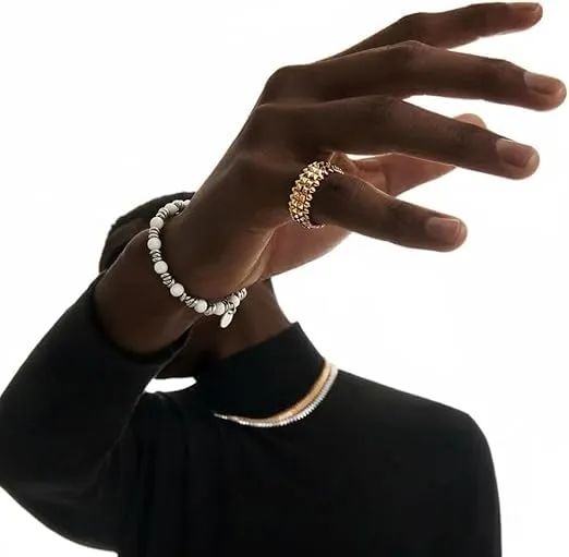 SAGA GIOIELLI Bracciale Unisex - Uomo - Donna Pietre Naturali Sfaccettate Onice Nero Aulite Bianco Nodini Acciaio Inox - Confezionre Regalo (AULITE BIANCO) - immagine 5