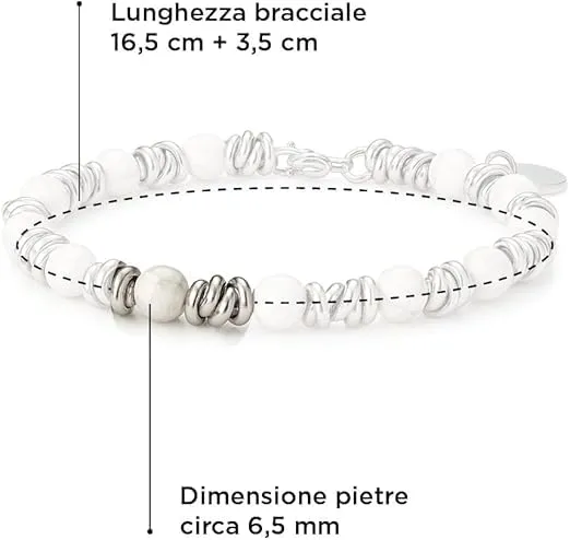 SAGA GIOIELLI Bracciale Unisex - Uomo - Donna Pietre Naturali Sfaccettate Onice Nero Aulite Bianco Nodini Acciaio Inox - Confezionre Regalo (AULITE BIANCO) - immagine 6