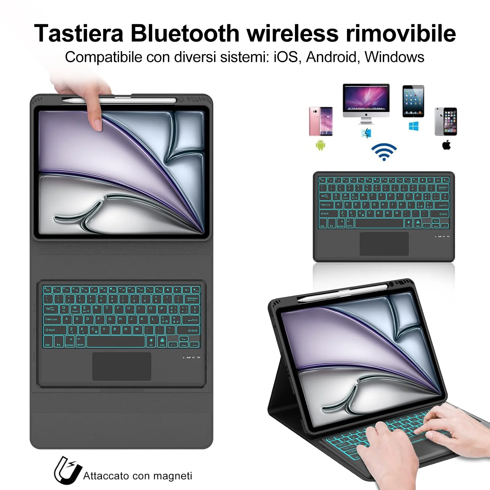 Tastiera Cover per iPad Air 13 M4 2026/M3/M2 13 Pollici/Pro 12.9 6-3 Gen - immagine 3