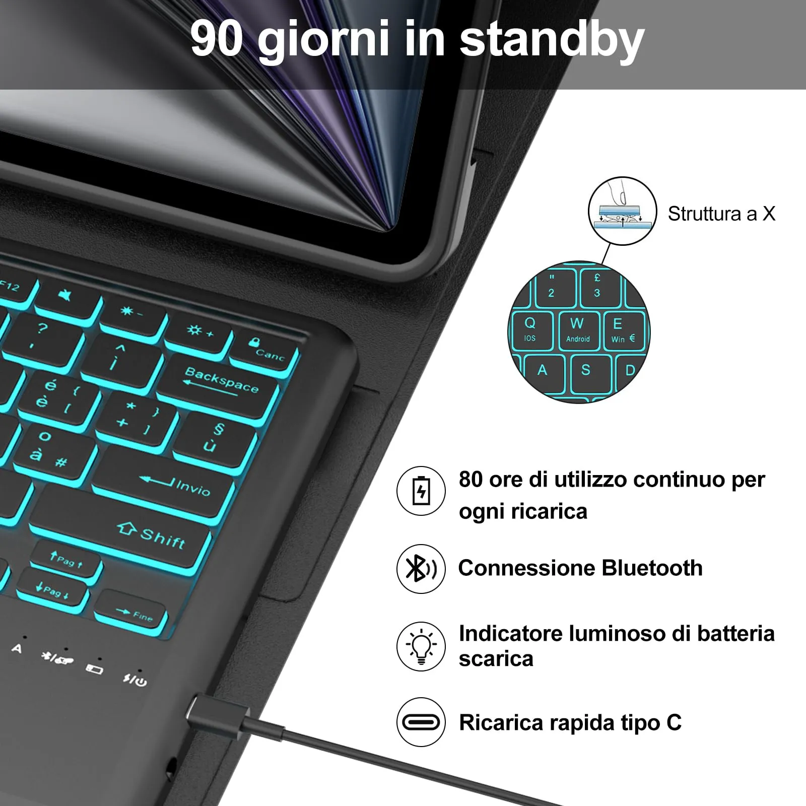 Tastiera Cover per iPad Air 13 M4 2026/M3/M2 13 Pollici/Pro 12.9 6-3 Gen - immagine 4