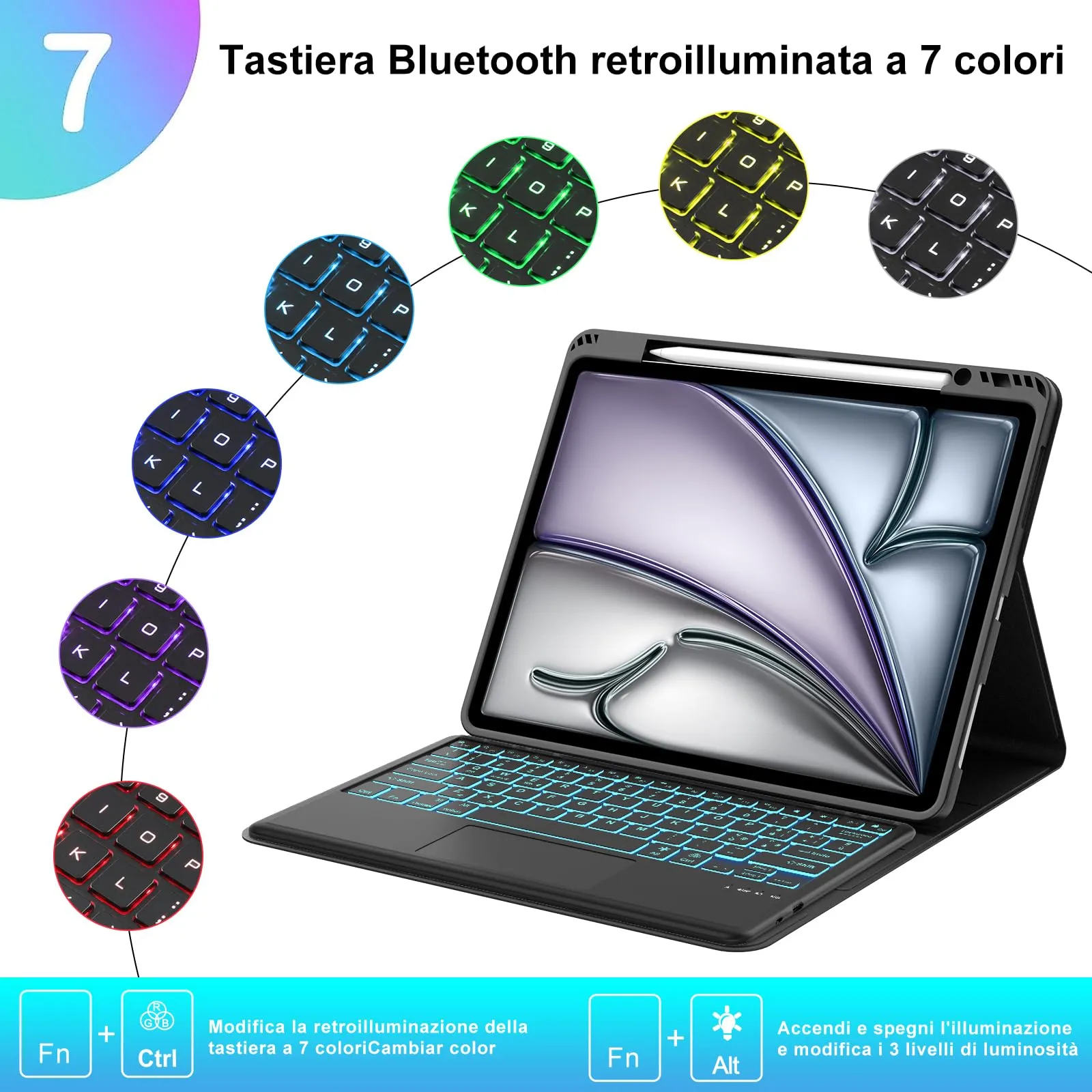 Tastiera Cover per iPad Air 13 M4 2026/M3/M2 13 Pollici/Pro 12.9 6-3 Gen - immagine 5