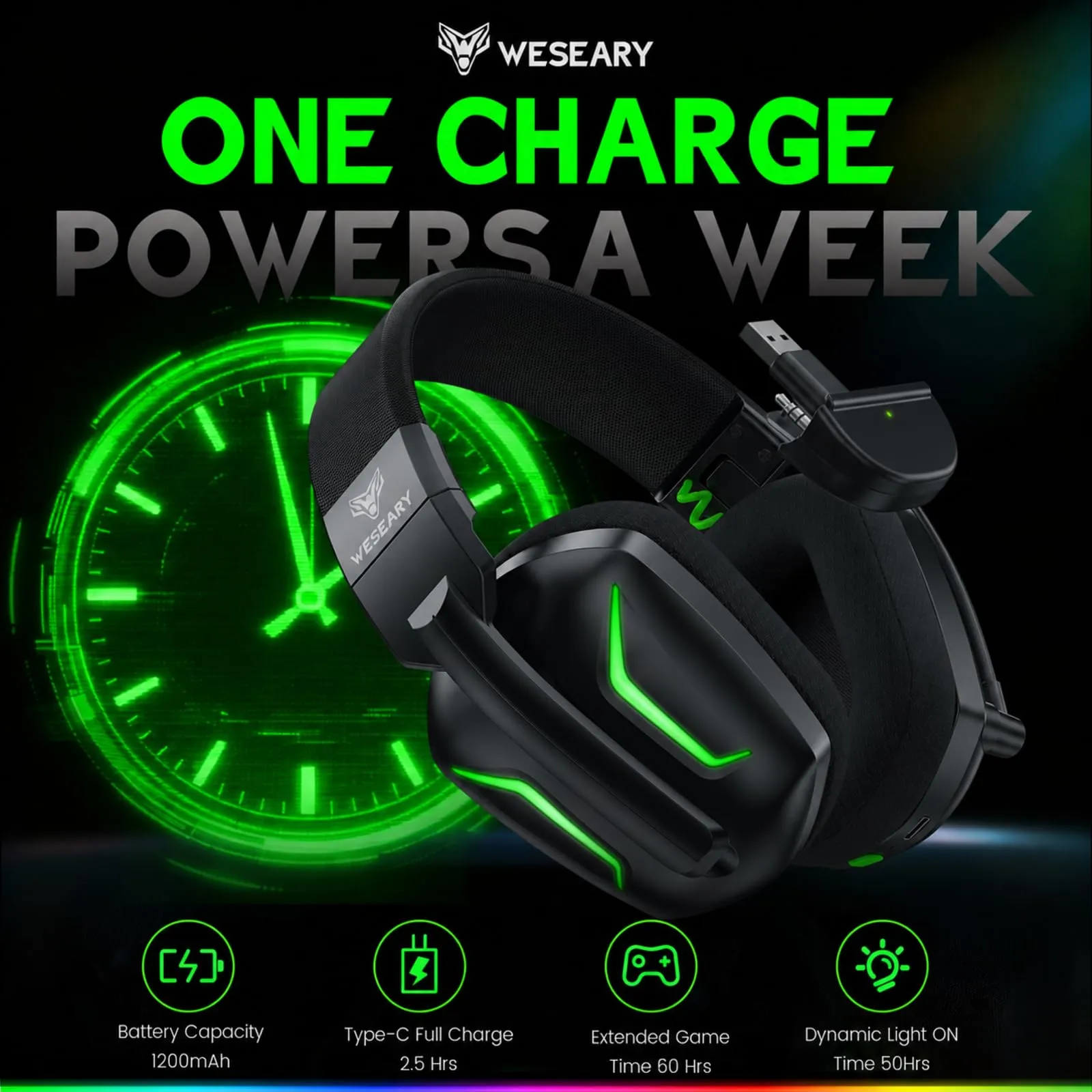 WESEARY Cuffie gaming wireless per Xbox Series X/S, Xbox One, PC, PS5/4 - immagine 6