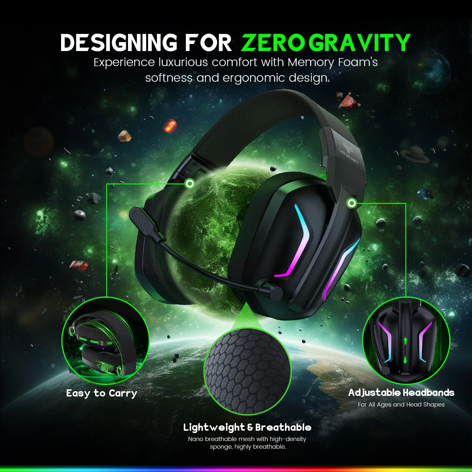 WESEARY Cuffie gaming wireless per Xbox Series X/S, Xbox One, PC, PS5/4 - immagine 7