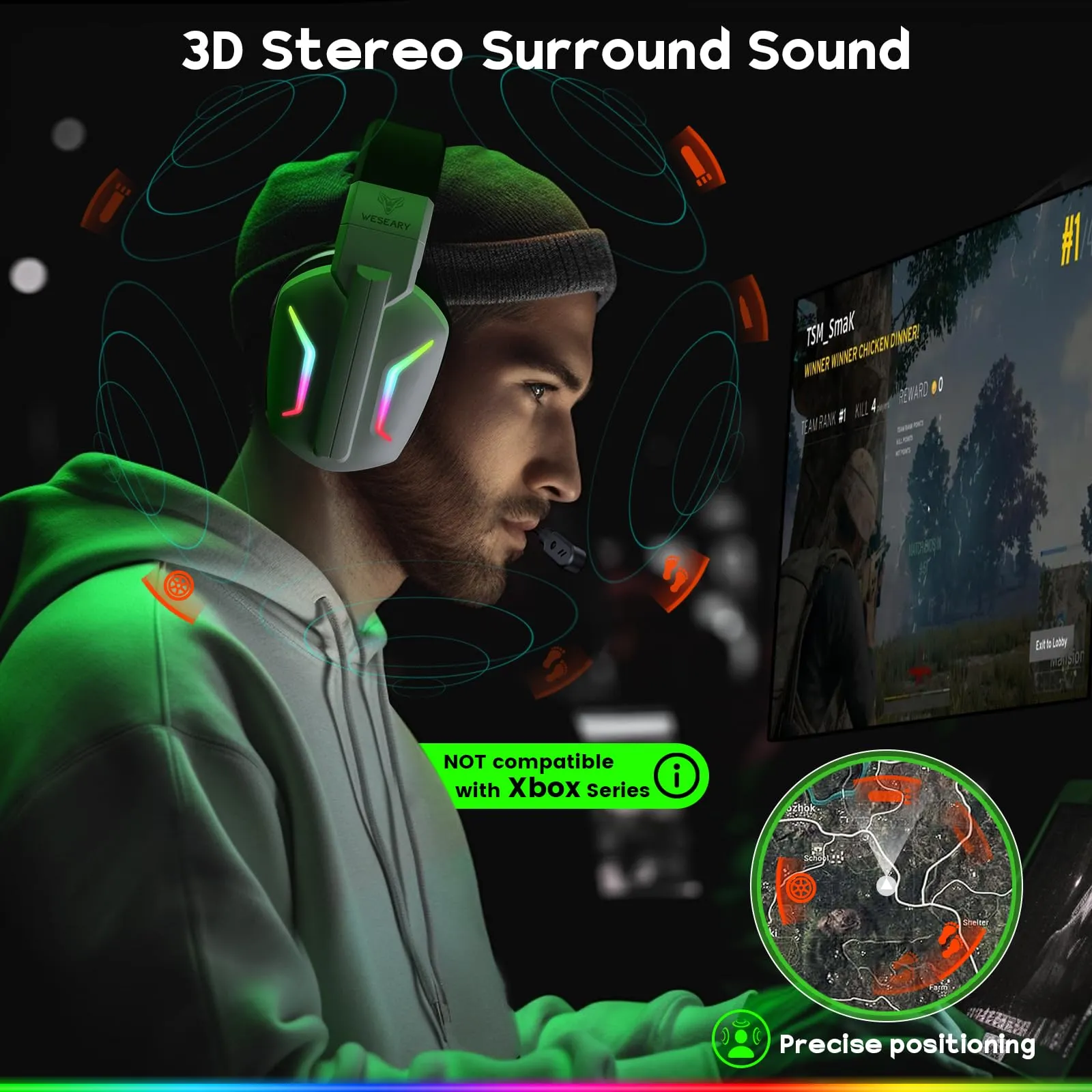 WESEARY Cuffie da gioco wireless con microfono per PS5, PS4, PC, Switch - immagine 2