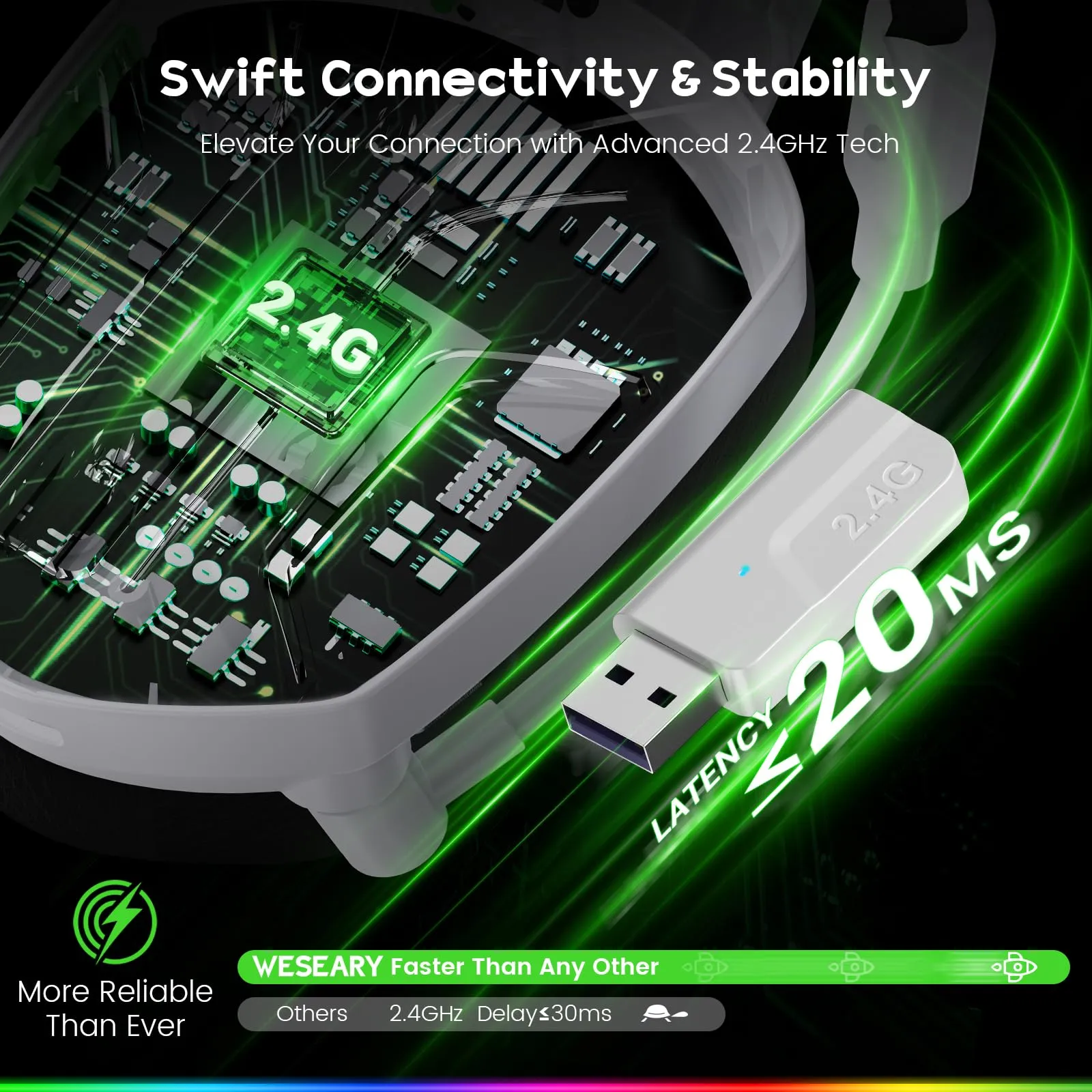 WESEARY Cuffie da gioco wireless con microfono per PS5, PS4, PC, Switch - immagine 3