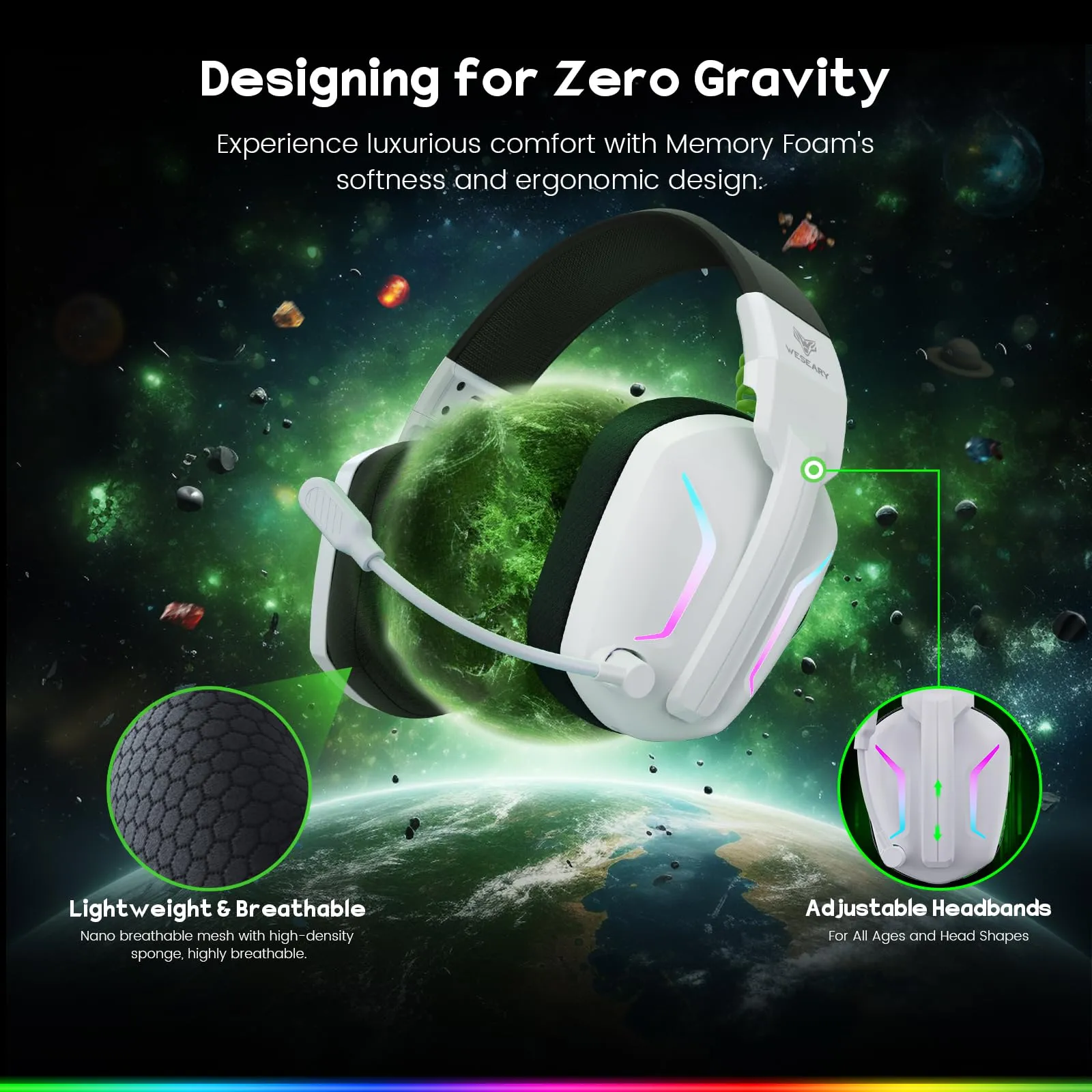WESEARY Cuffie da gioco wireless con microfono per PS5, PS4, PC, Switch - immagine 7