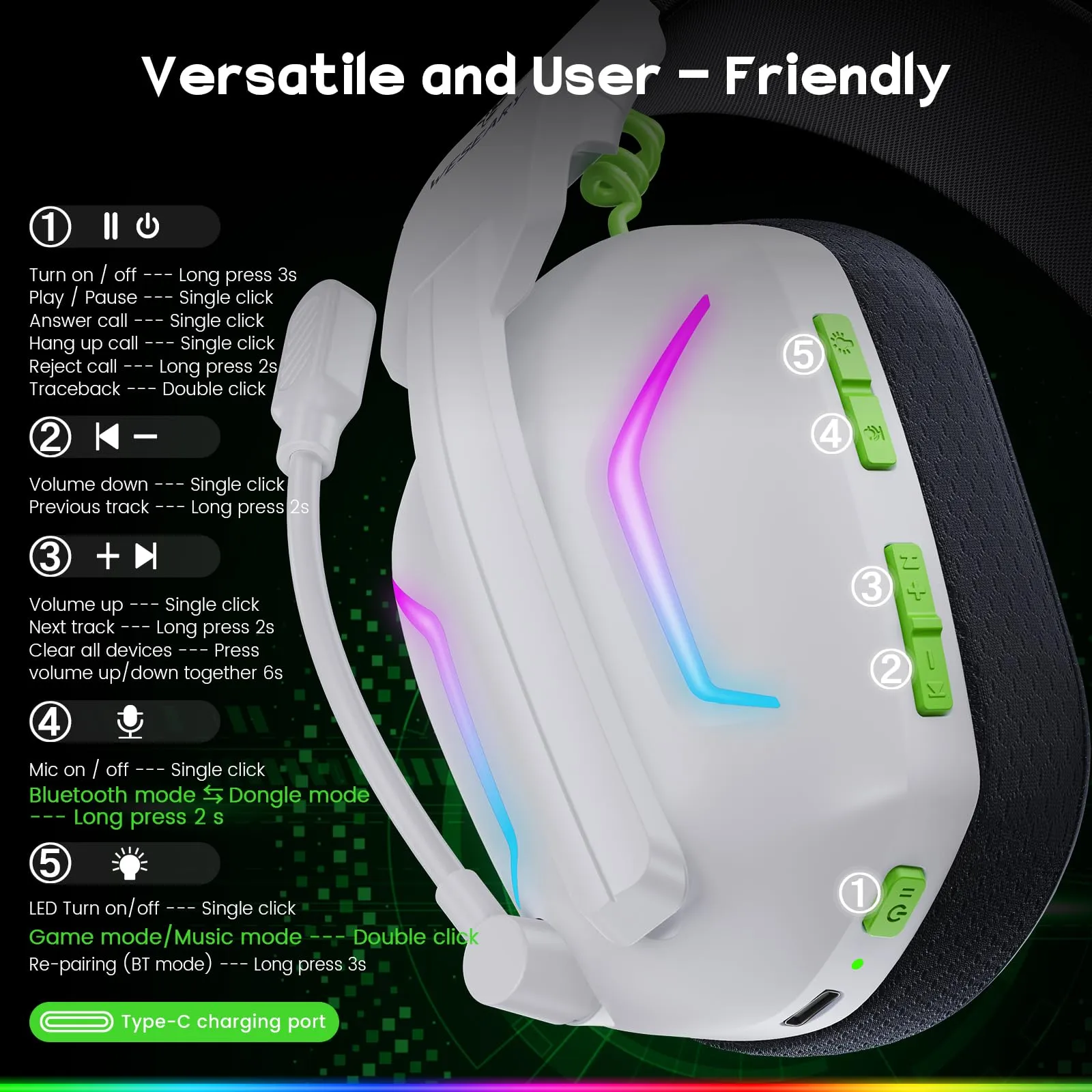WESEARY Cuffie da gioco wireless con microfono per PS5, PS4, PC, Switch - immagine 8
