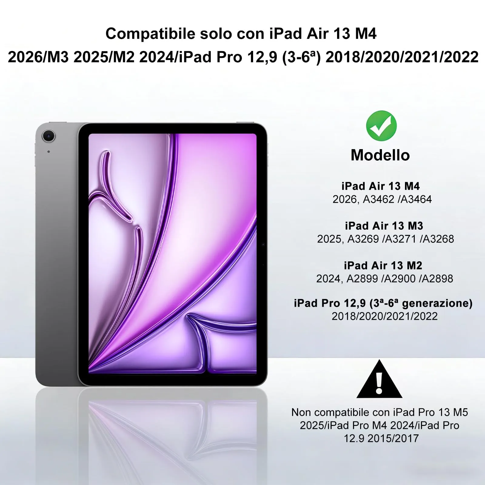 Tastiera Cover per iPad Air 13 M4 2026/M3/M2 13 Pollici/Pro 12.9 6-3 Gen - immagine 2