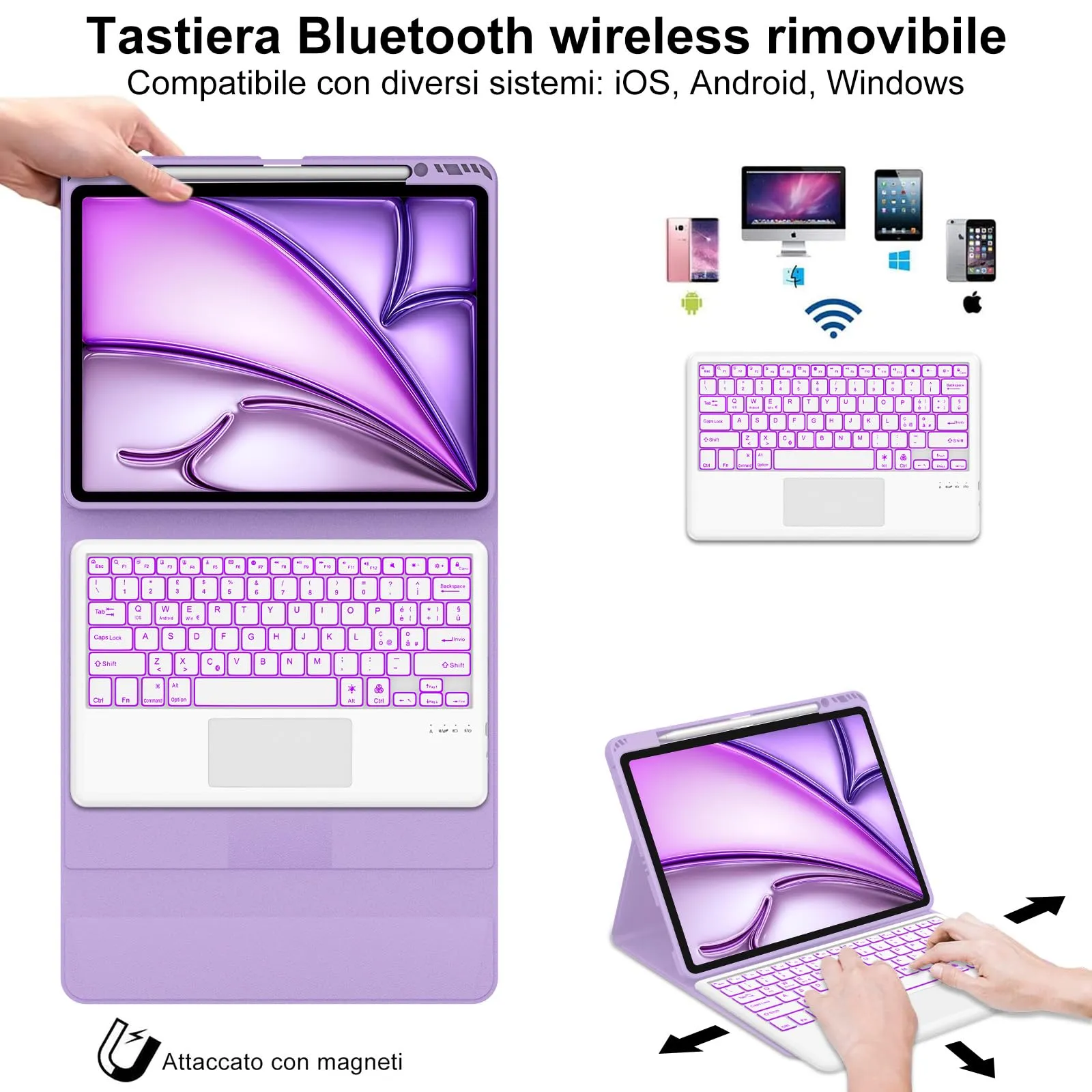 Tastiera Cover per iPad Air 13 M4 2026/M3/M2 13 Pollici/Pro 12.9 6-3 Gen - immagine 3