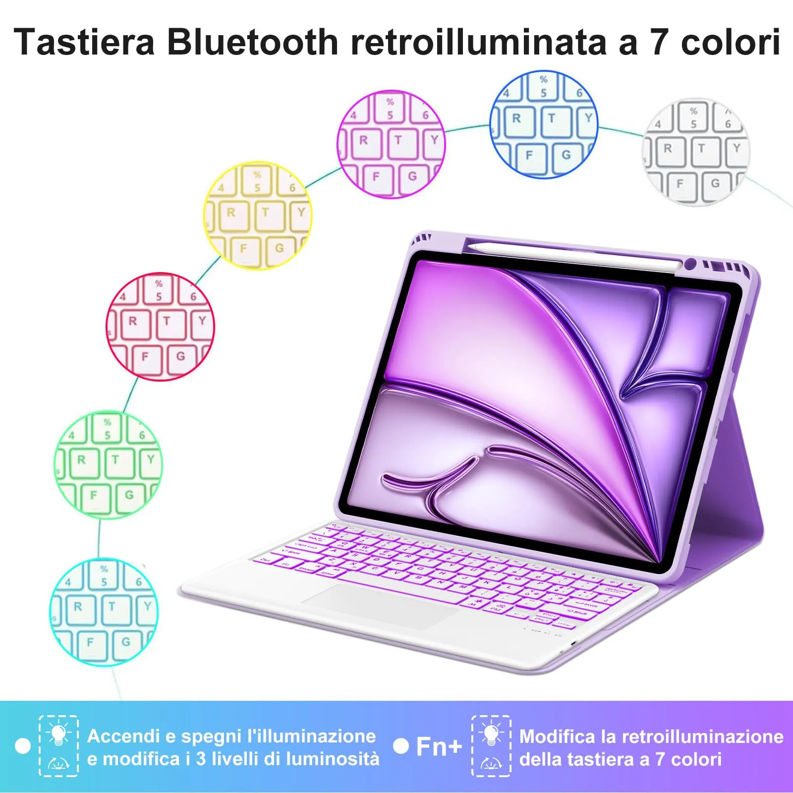 Tastiera Cover per iPad Air 13 M4 2026/M3/M2 13 Pollici/Pro 12.9 6-3 Gen - immagine 6