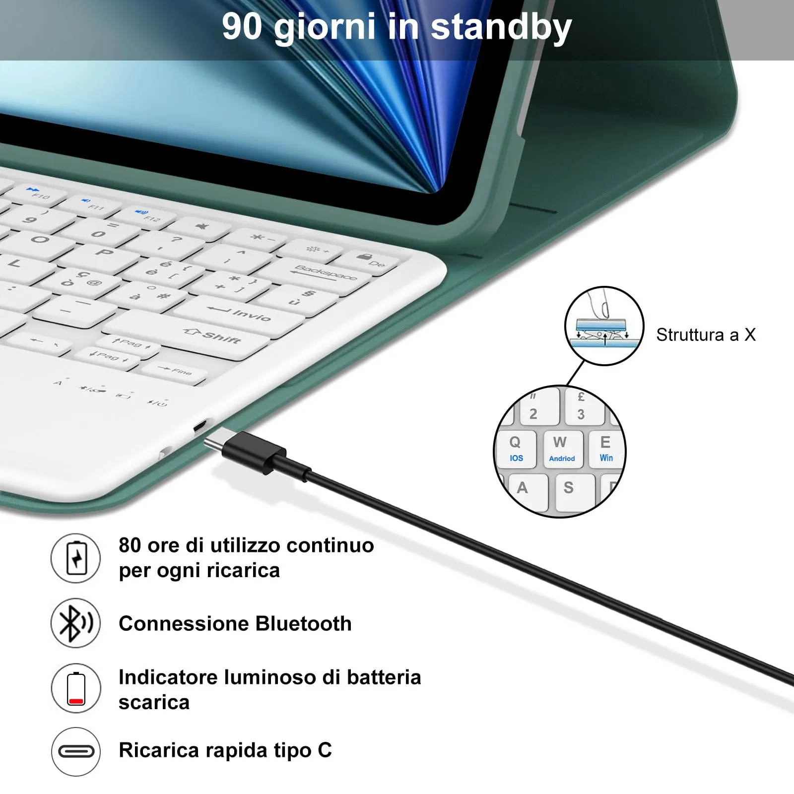 Tastiera Cover per iPad Air 13 M4 2026/M3/M2 13 Pollici/Pro 12.9 6-3 Gen - immagine 4