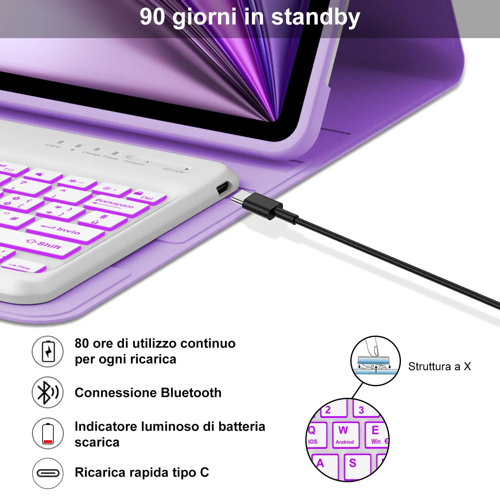 Tastiera Cover per iPad Air 13 M4 2026/M3/M2 13 Pollici/Pro 12.9 6-3 Gen - immagine 4