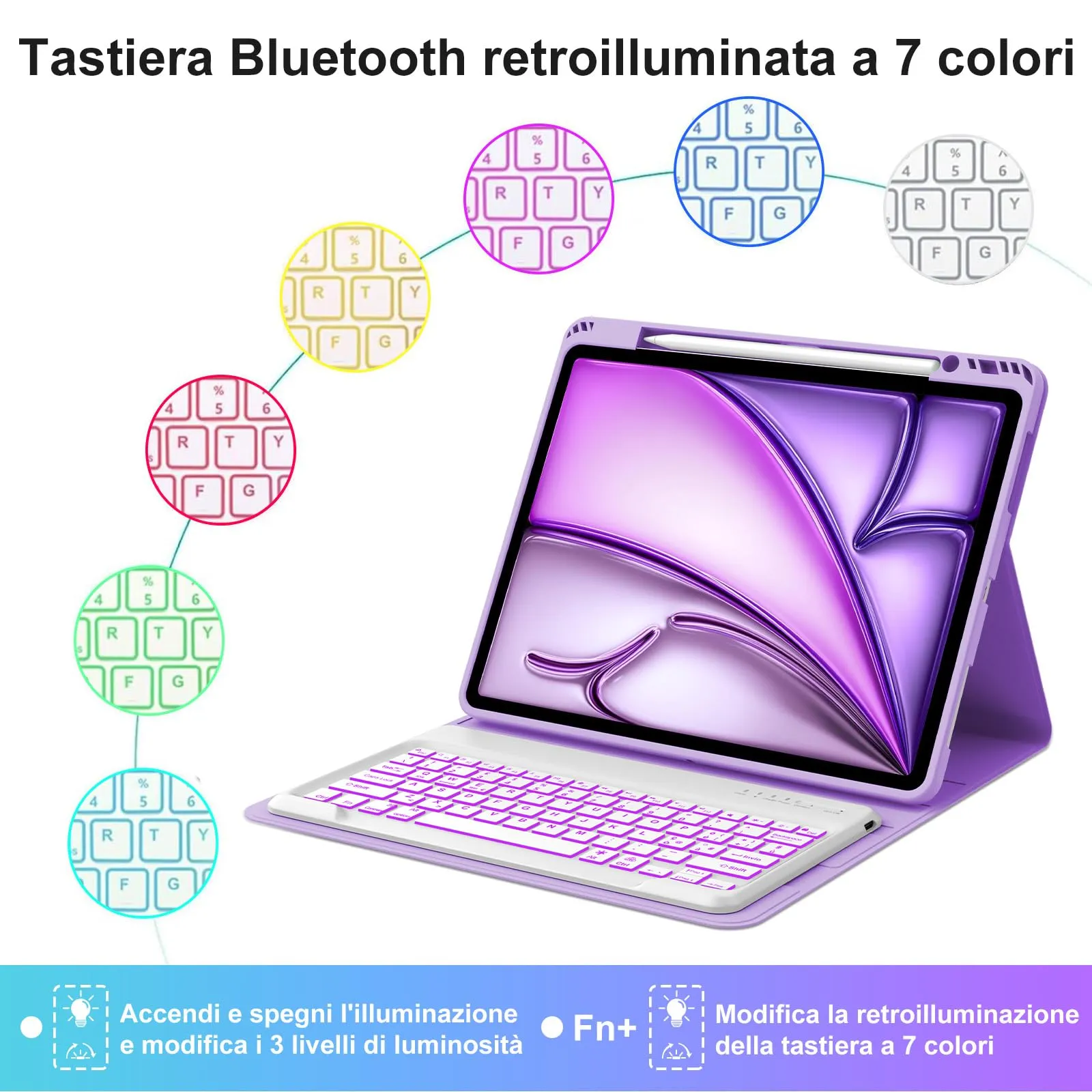Tastiera Cover per iPad Air 13 M4 2026/M3/M2 13 Pollici/Pro 12.9 6-3 Gen - immagine 5