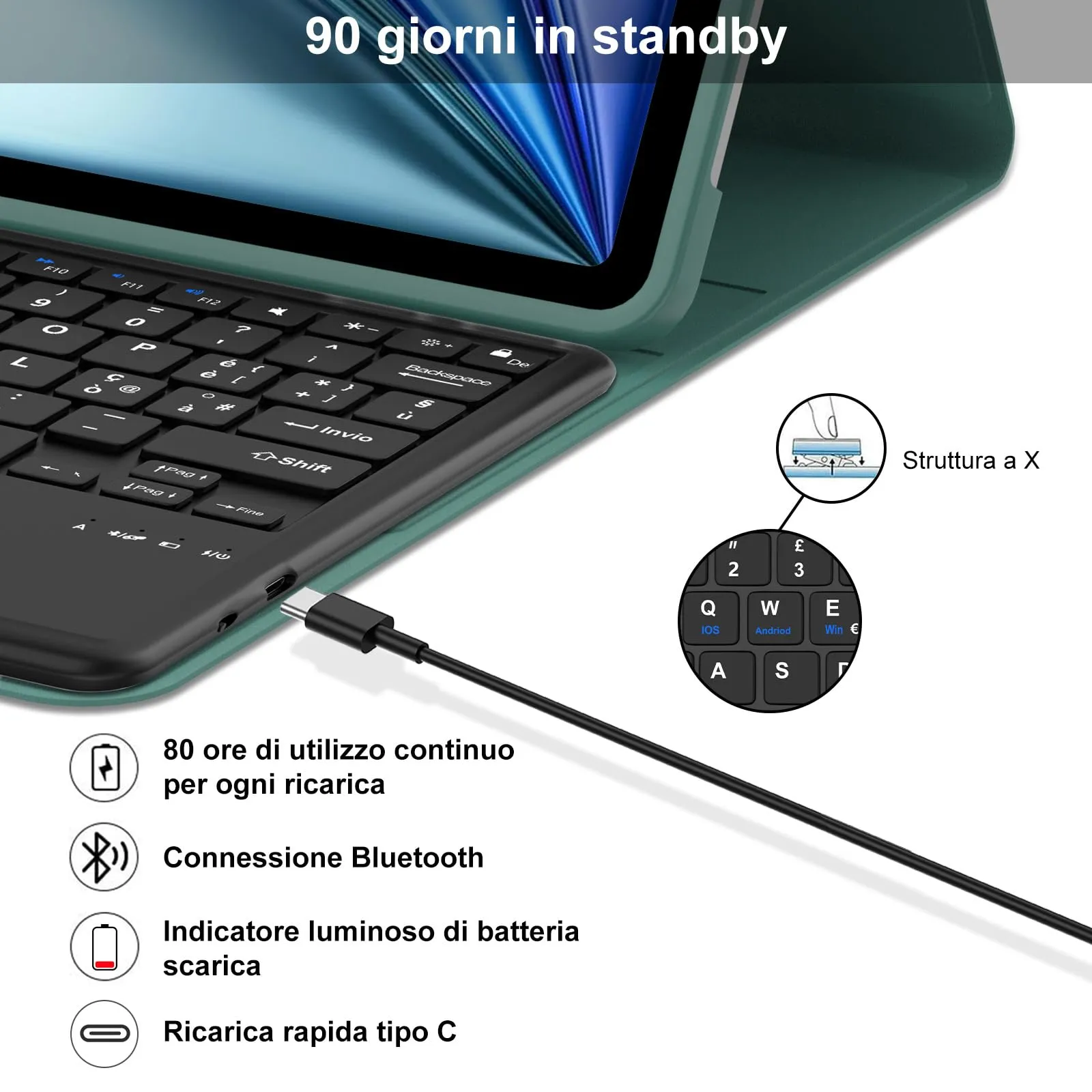 Tastiera Cover per iPad Air 13 M4 2026/M3/M2 13 Pollici/Pro 12.9 6-3 Gen - immagine 4