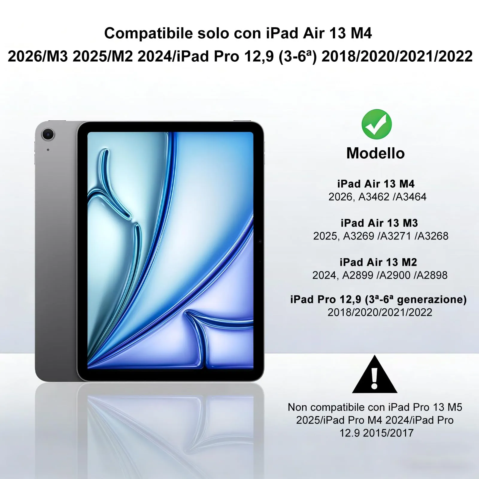 Tastiera Cover per iPad Air 13 M4 2026/M3/M2 13 Pollici/Pro 12.9 6-3 Gen - immagine 2