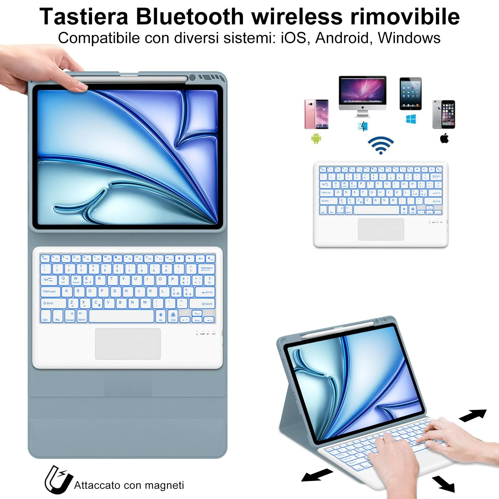 Tastiera Cover per iPad Air 13 M4 2026/M3/M2 13 Pollici/Pro 12.9 6-3 Gen - immagine 3
