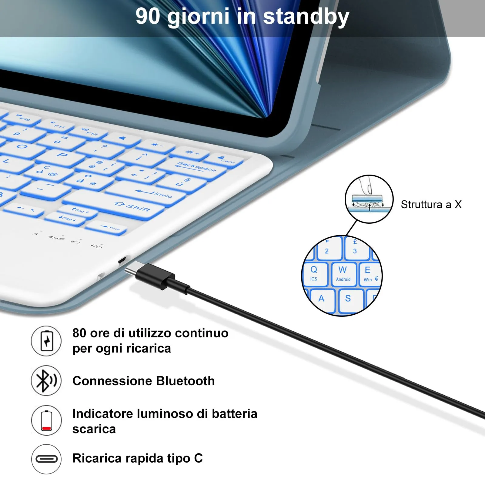 Tastiera Cover per iPad Air 13 M4 2026/M3/M2 13 Pollici/Pro 12.9 6-3 Gen - immagine 4