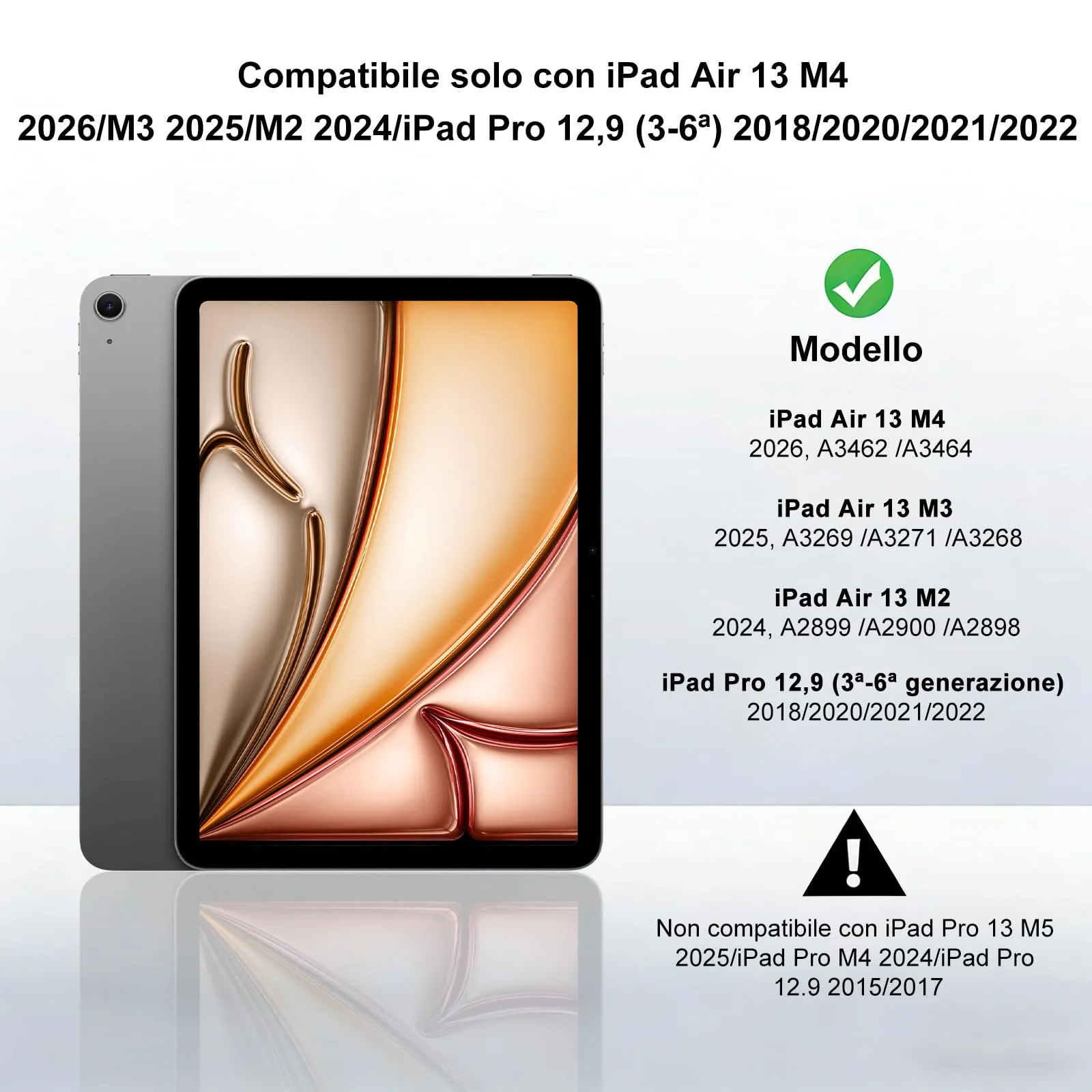 Tastiera Cover per iPad Air 13 M4 2026/M3/M2 13 Pollici/Pro 12.9 6-3 Gen - immagine 2