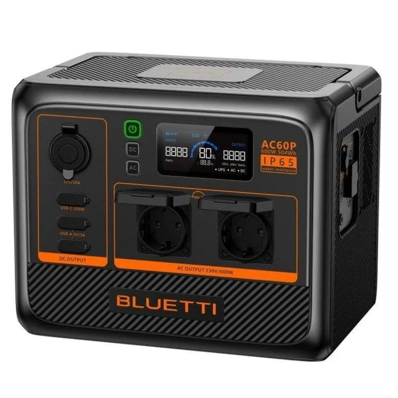 Stazione di energia Bluetti AC60P 504Wh 1 AC 2 USB-A 1 USB-C Batteria LiFePO4 IP65 Schermo LCD Caricatore solare WiFi - immagine 1