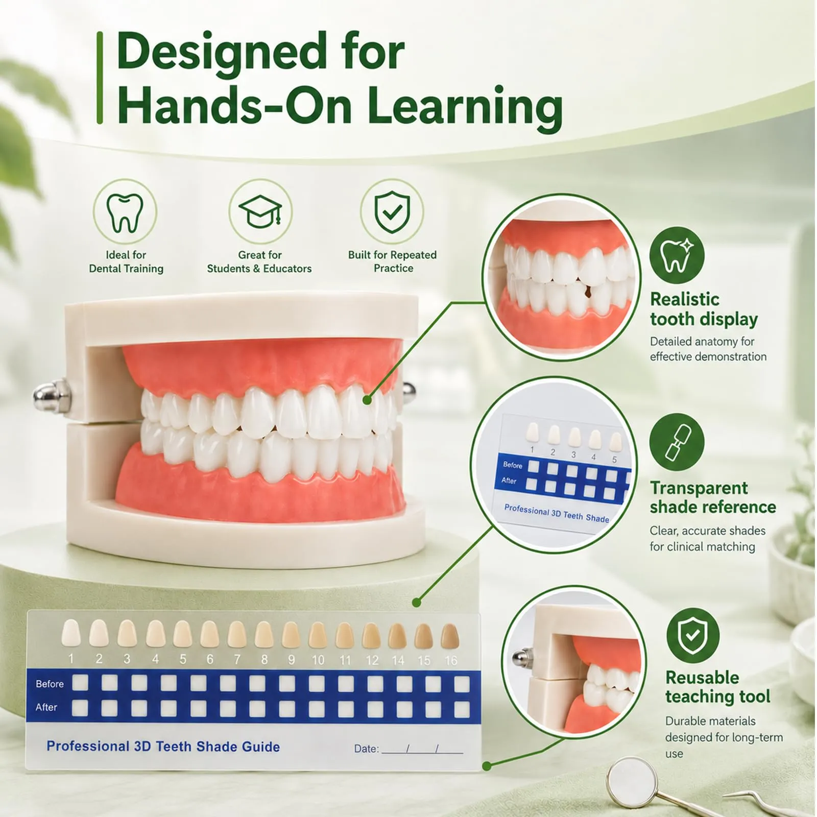KADFEL 1pcs Modello di Denti Dentali in Plastica + 1pcs Scala Colori in PVC per Dentisti, Studenti di Odontoiatria e Igienisti Dentali – Kit Didattico per Studio e Pratica - immagine 5