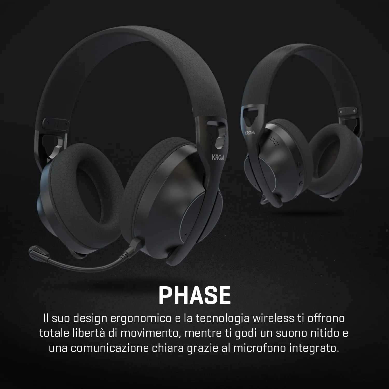 KROM PHASE – Cuffie Gaming Wireless con Tripla Modalità di Connessione (Bluetooth 5.3, 2.4 GHz e Jack 3.5 mm), Driver da 40 mm, Autonomia 40 ore, Nero - immagine 5