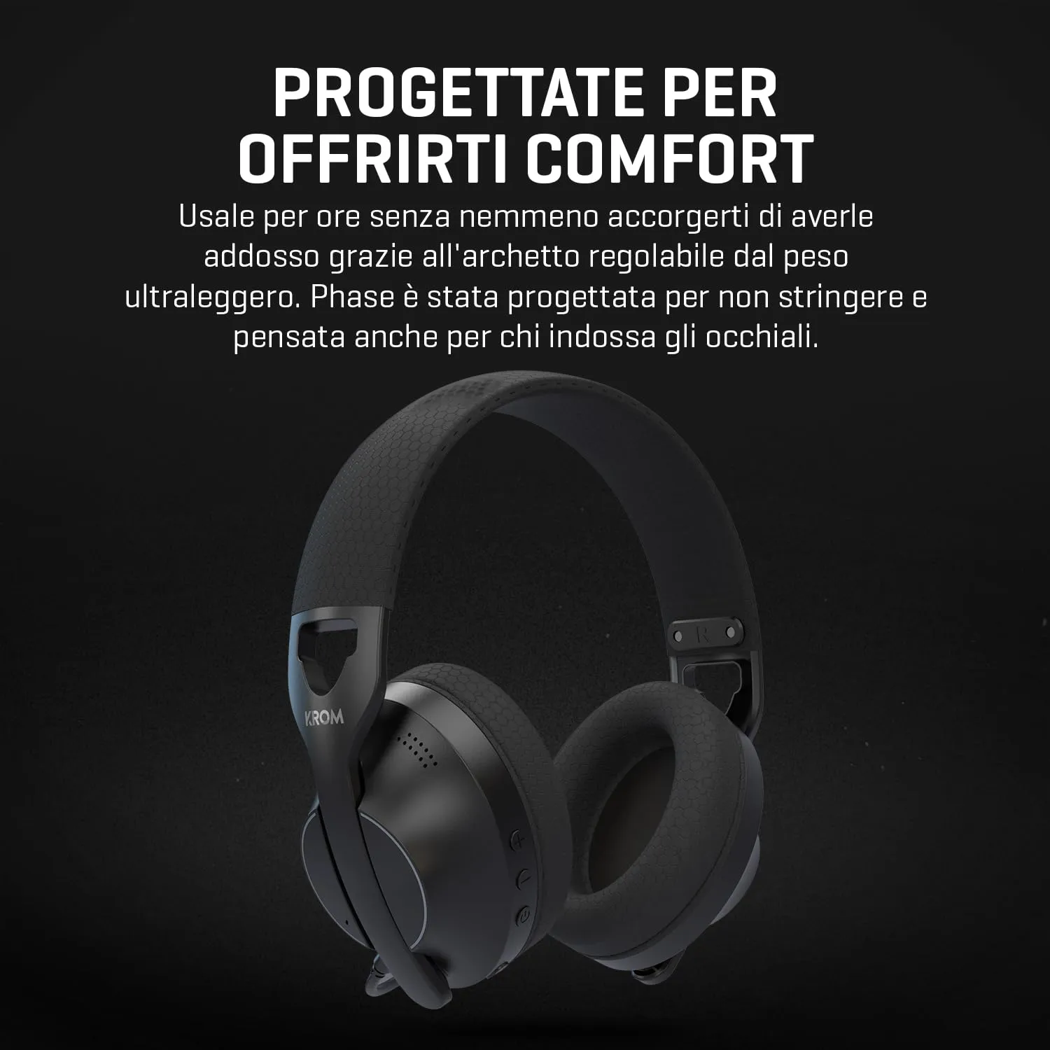 KROM PHASE – Cuffie Gaming Wireless con Tripla Modalità di Connessione (Bluetooth 5.3, 2.4 GHz e Jack 3.5 mm), Driver da 40 mm, Autonomia 40 ore, Nero - immagine 6