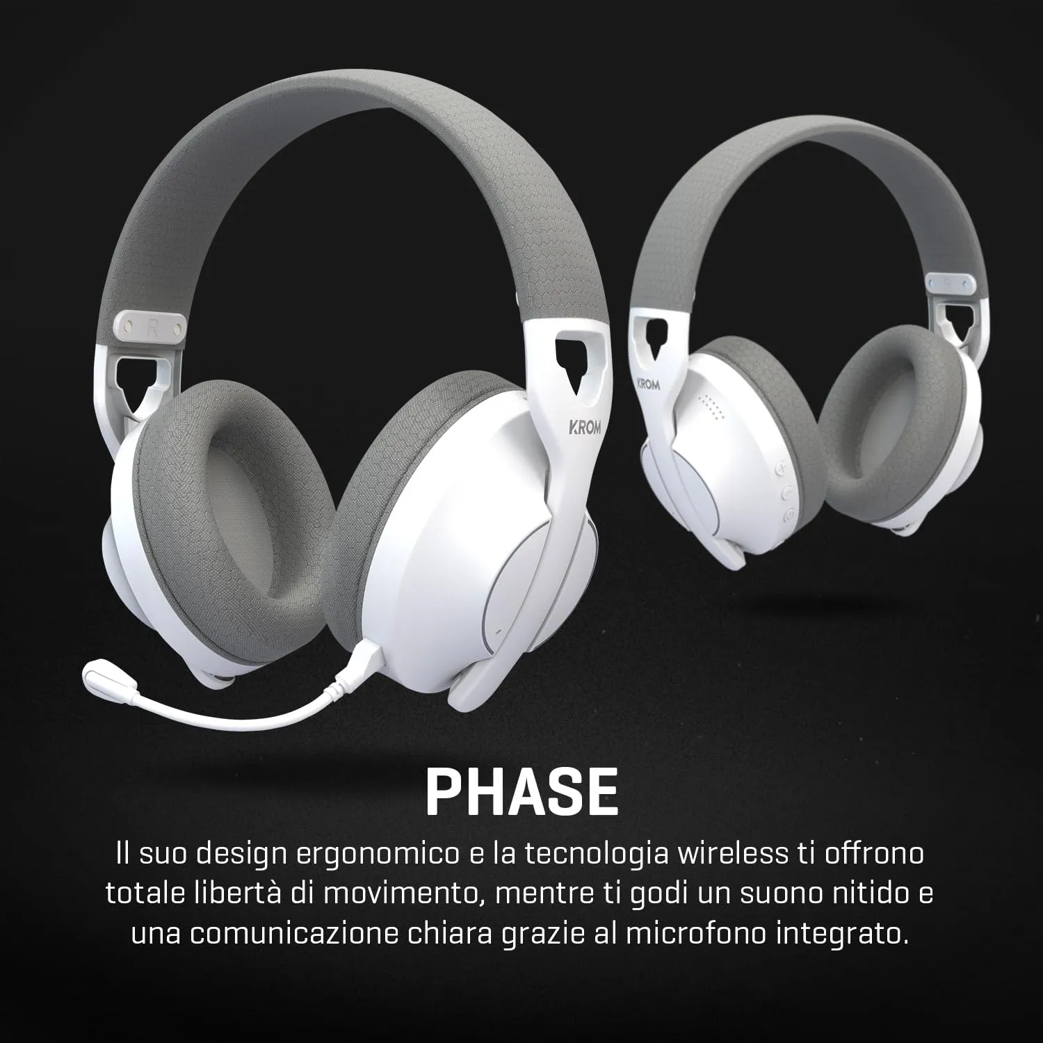 KROM PHASE – Cuffie Gaming Wireless con Tripla Modalità di Connessione (Bluetooth 5.3, 2.4 GHz e Jack 3.5 mm), Driver da 40 mm, Autonomia 40 ore, Bianco - immagine 5
