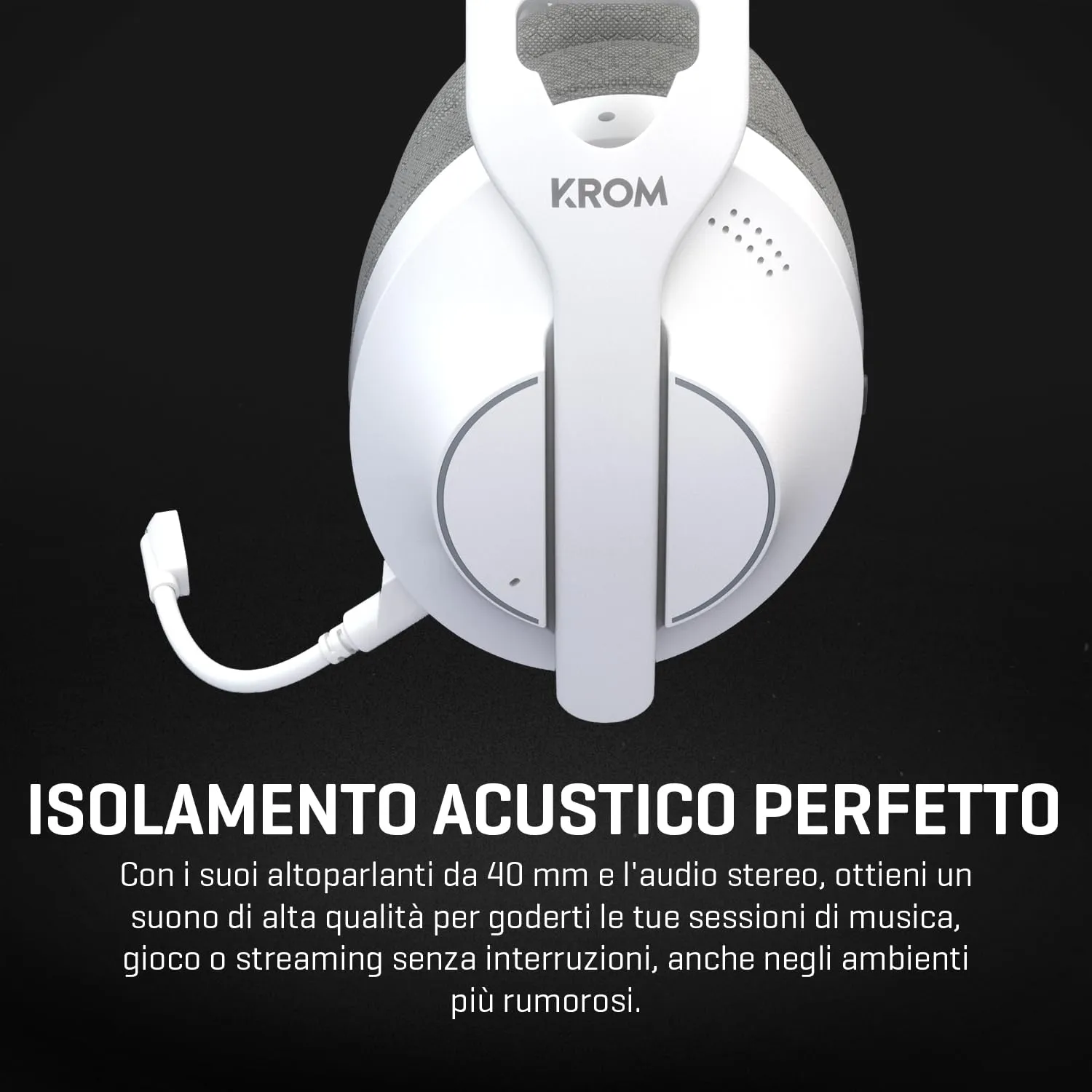 KROM PHASE – Cuffie Gaming Wireless con Tripla Modalità di Connessione (Bluetooth 5.3, 2.4 GHz e Jack 3.5 mm), Driver da 40 mm, Autonomia 40 ore, Bianco - immagine 7