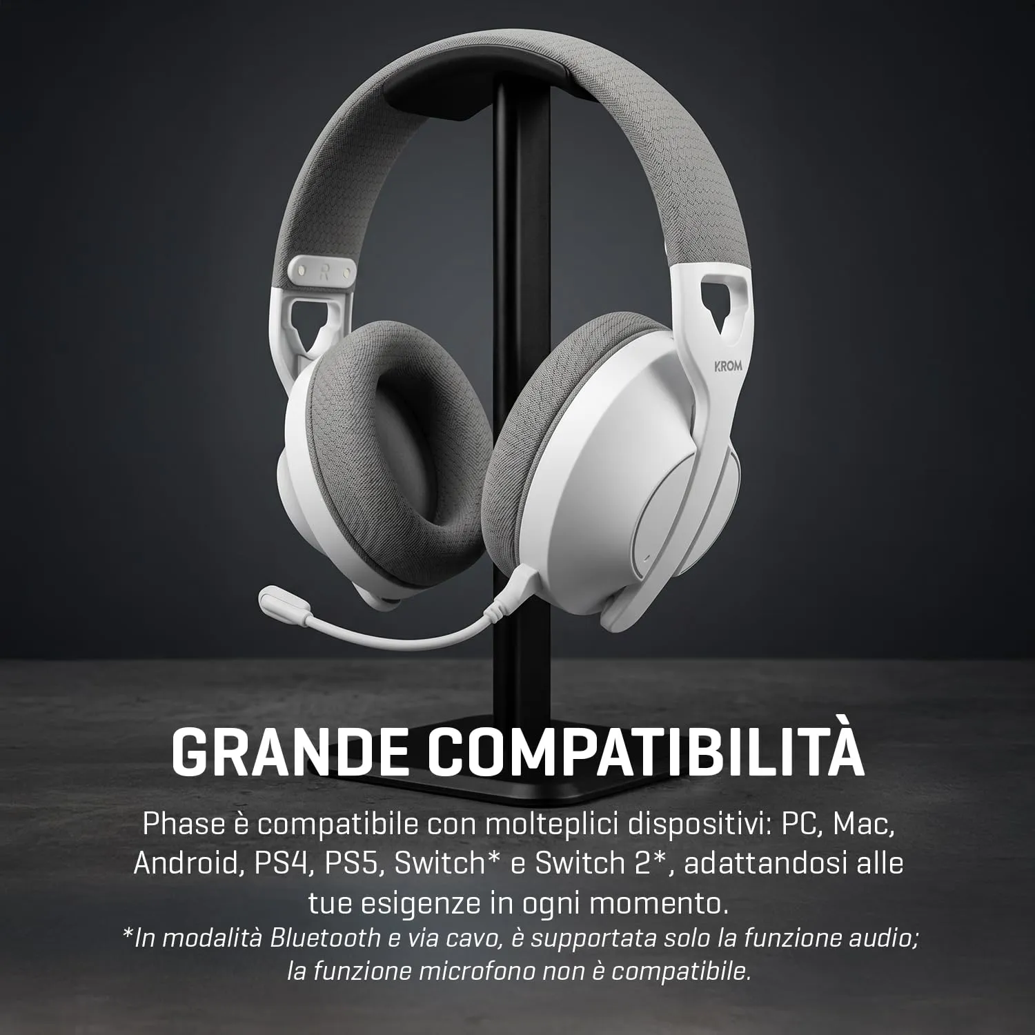 KROM PHASE – Cuffie Gaming Wireless con Tripla Modalità di Connessione (Bluetooth 5.3, 2.4 GHz e Jack 3.5 mm), Driver da 40 mm, Autonomia 40 ore, Bianco - immagine 10