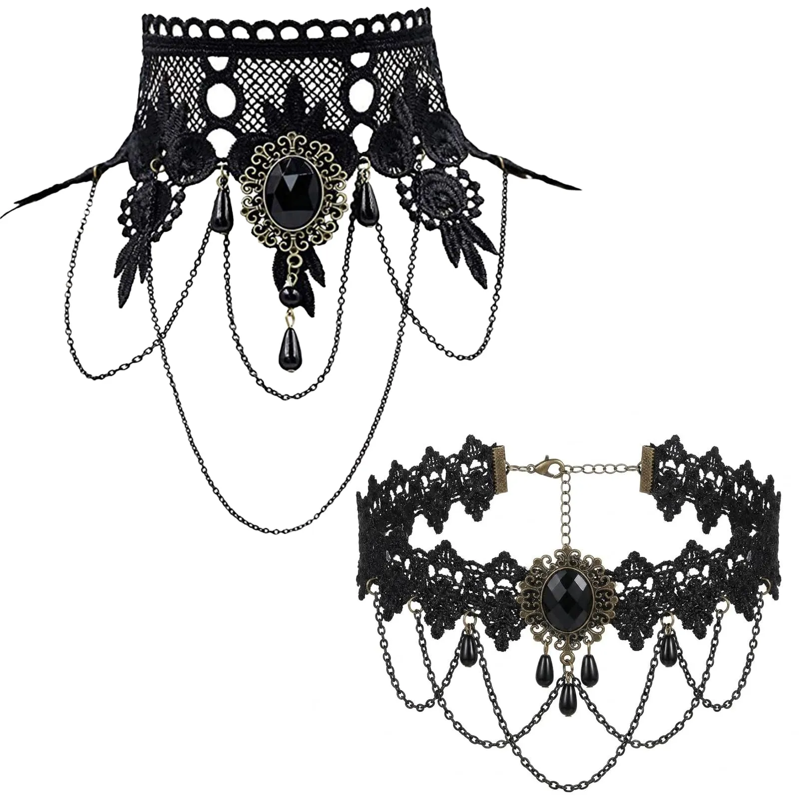 YEQUKK 2 Pezzi Girocollo in Pizzo Nero, Choker Donna, Collana Vintage, Gotico Nero Sexy Pizzo Collare Nappa Choker Halloween Party Accessori, Accessori per Gioielli Halloween per Ragazze e Donne - immagine 1