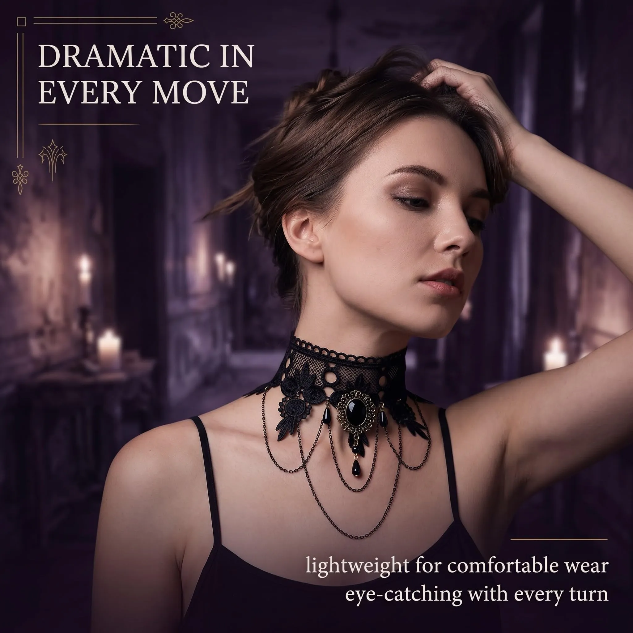 YEQUKK 2 Pezzi Girocollo in Pizzo Nero, Choker Donna, Collana Vintage, Gotico Nero Sexy Pizzo Collare Nappa Choker Halloween Party Accessori, Accessori per Gioielli Halloween per Ragazze e Donne - immagine 5