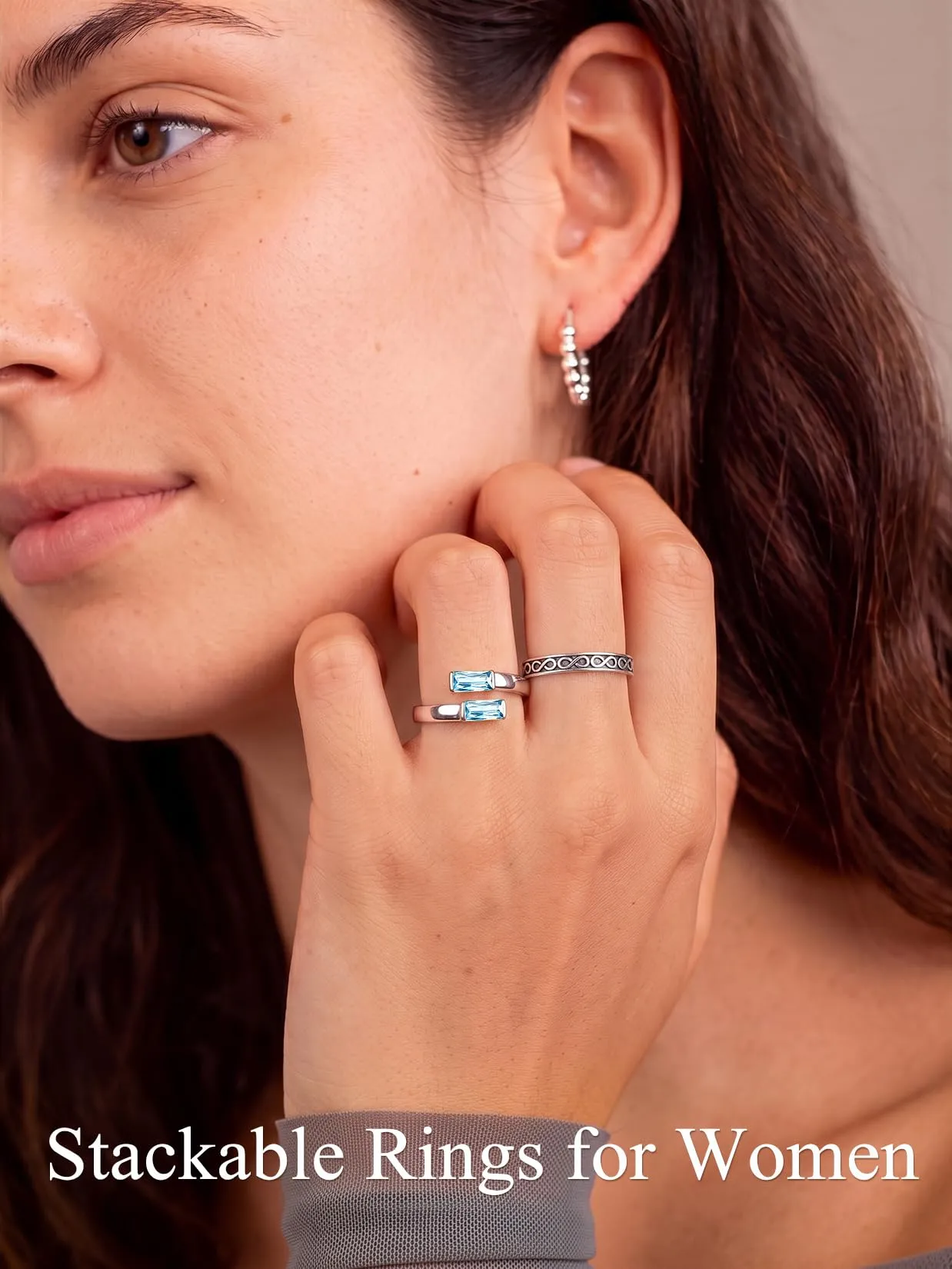 Suplight Anello Donna Argento Regolabile Rettangolare Pietre Portafortuna - immagine 3
