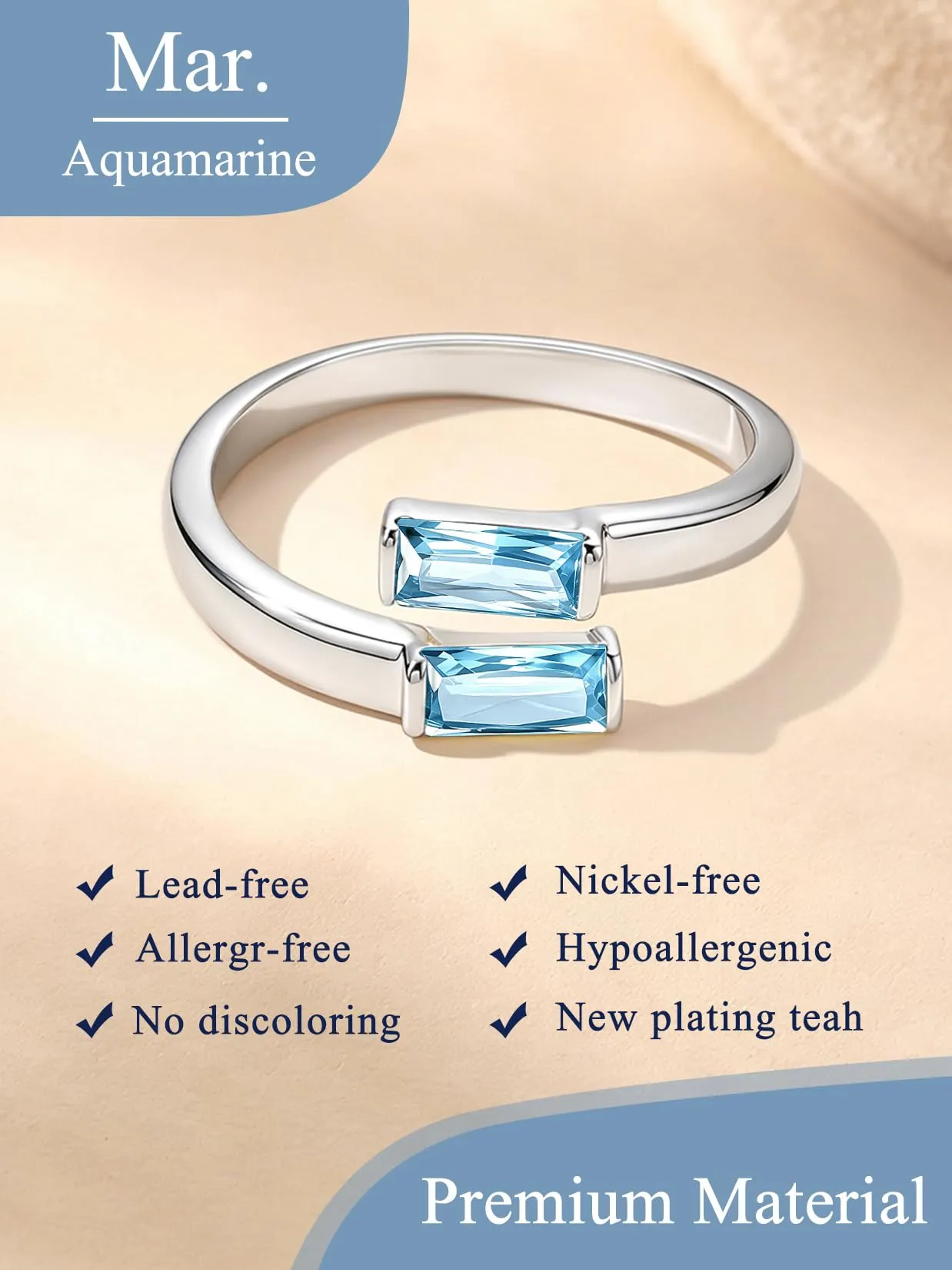 Suplight Anello Donna Argento Regolabile Rettangolare Pietre Portafortuna - immagine 4