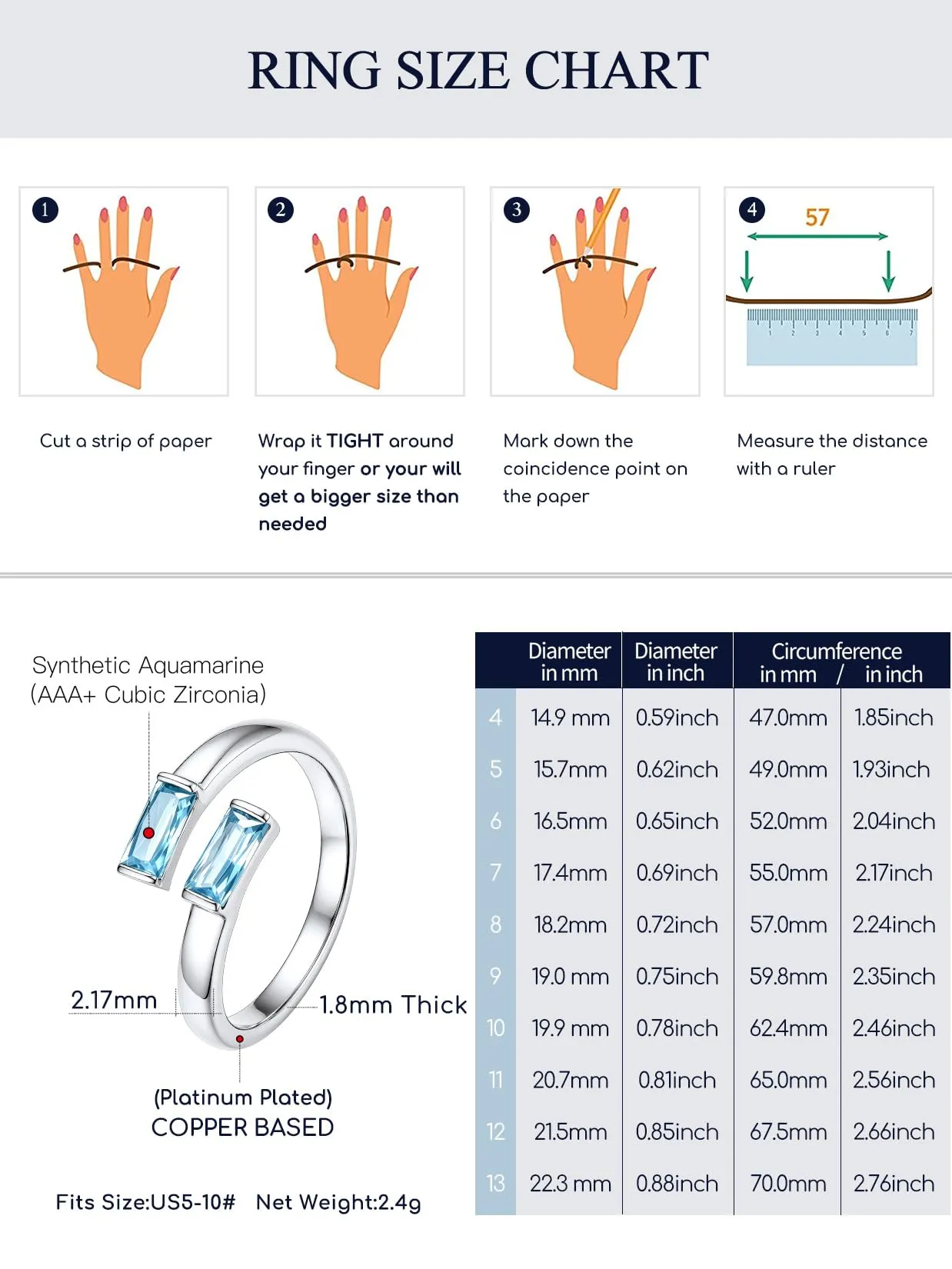 Suplight Anello Donna Argento Regolabile Rettangolare Pietre Portafortuna - immagine 5