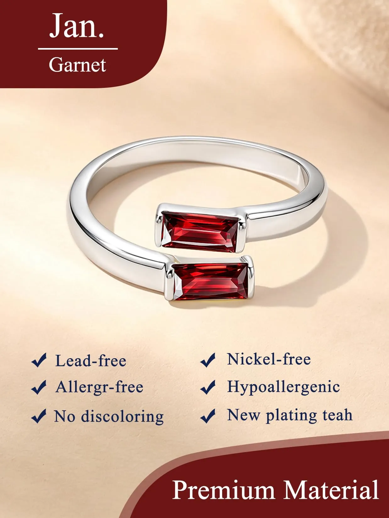 Suplight Anello Donna Argento Regolabile Rettangolare Pietre Portafortuna - immagine 4