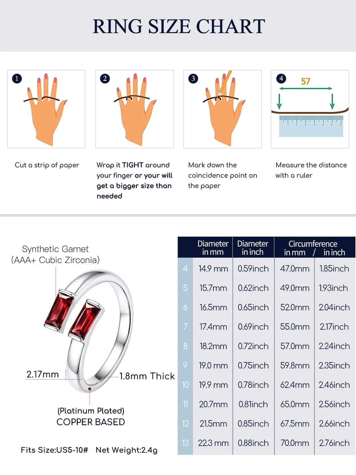 Suplight Anello Donna Argento Regolabile Rettangolare Pietre Portafortuna - immagine 5
