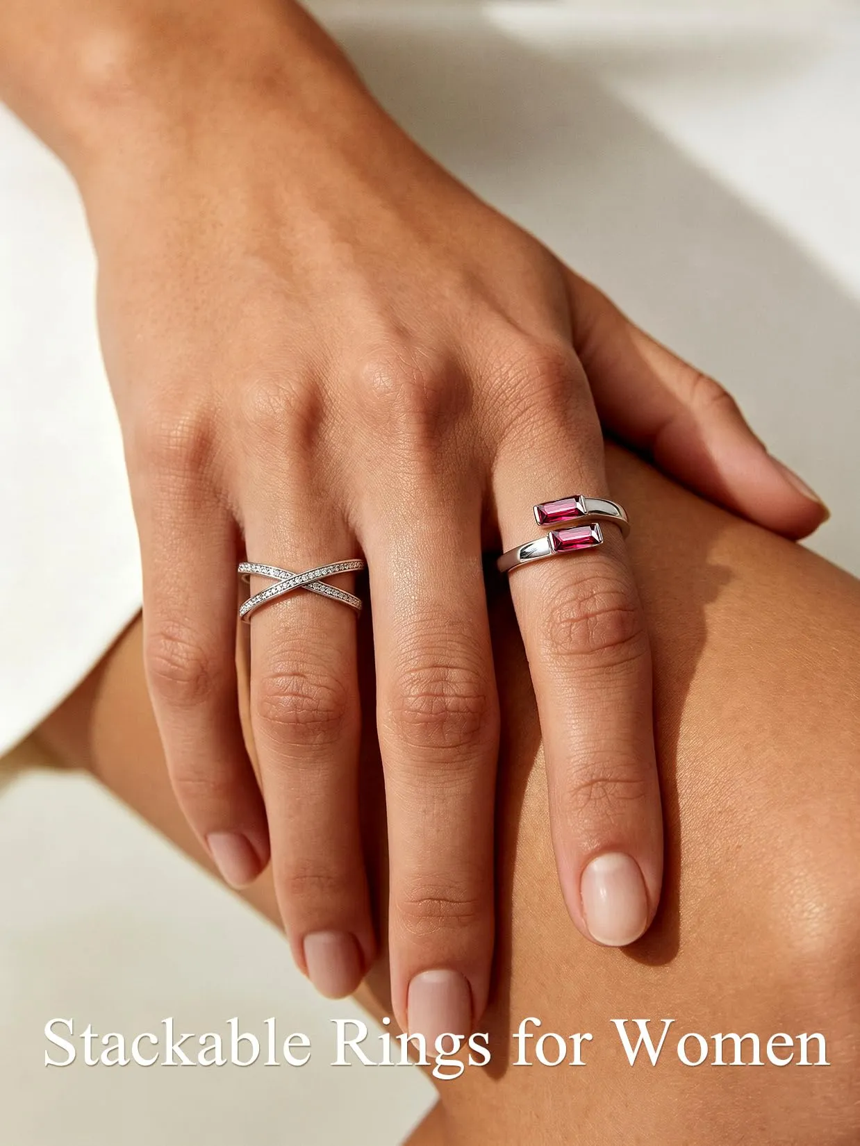 Suplight Anello Donna Argento Regolabile Rettangolare Pietre Portafortuna - immagine 3