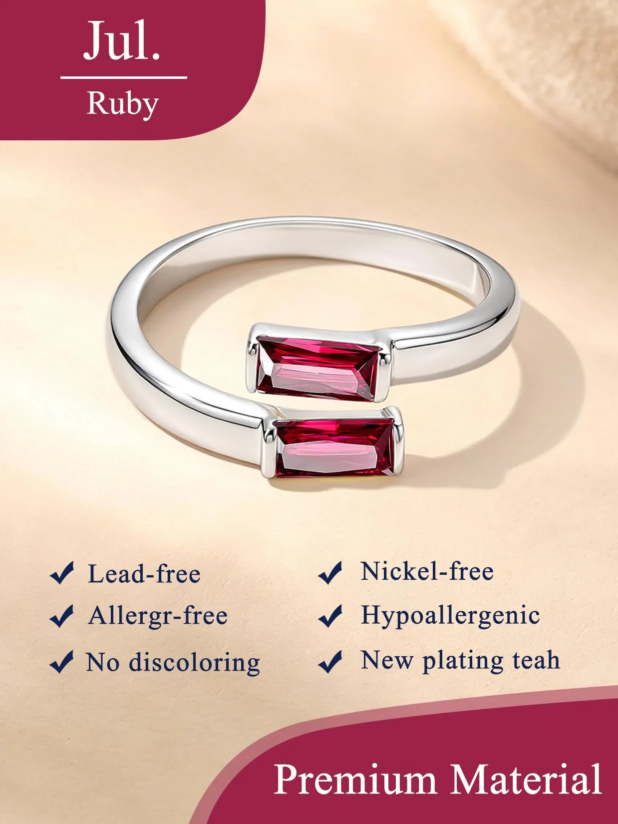 Suplight Anello Donna Argento Regolabile Rettangolare Pietre Portafortuna - immagine 4