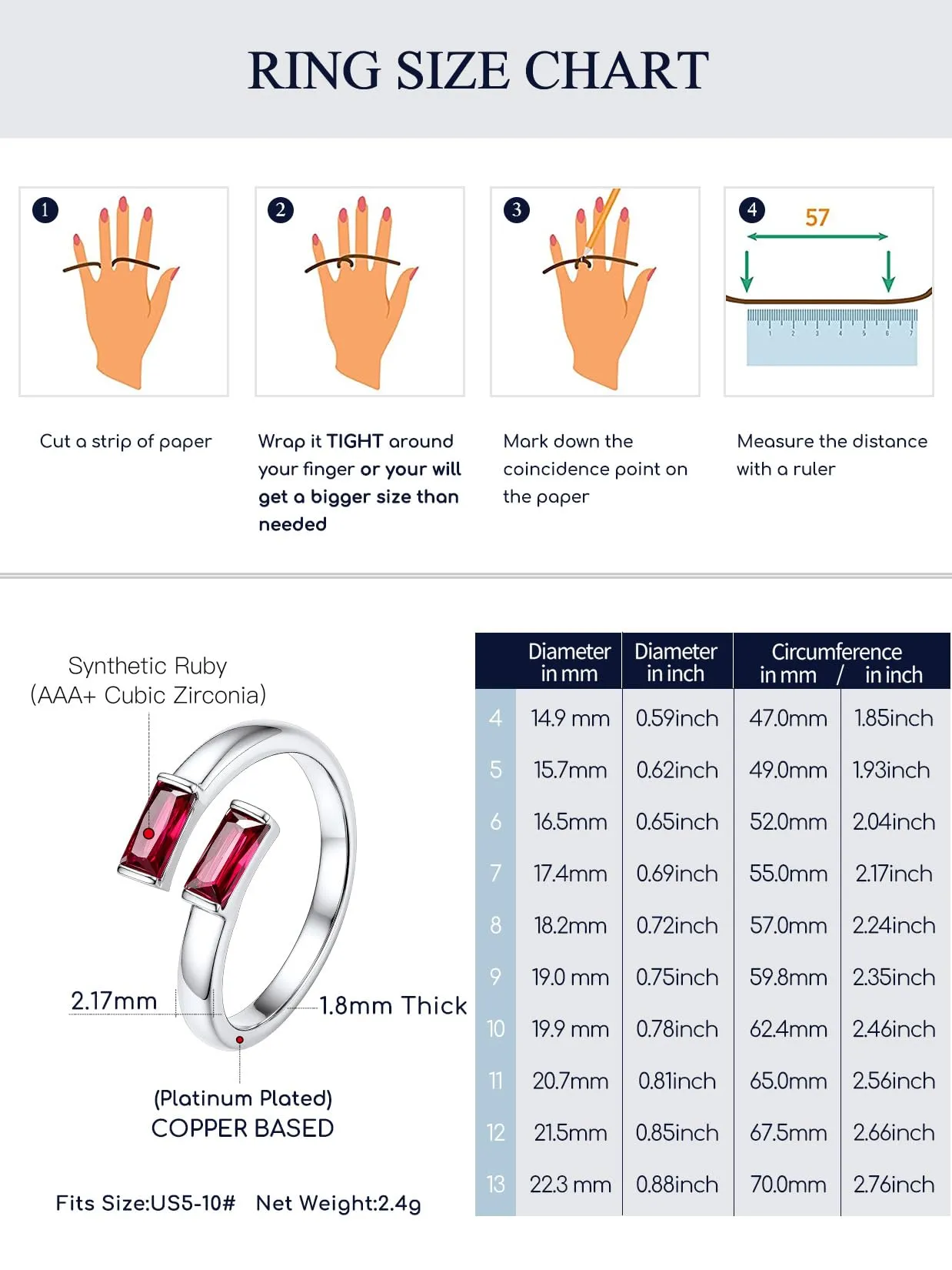 Suplight Anello Donna Argento Regolabile Rettangolare Pietre Portafortuna - immagine 5