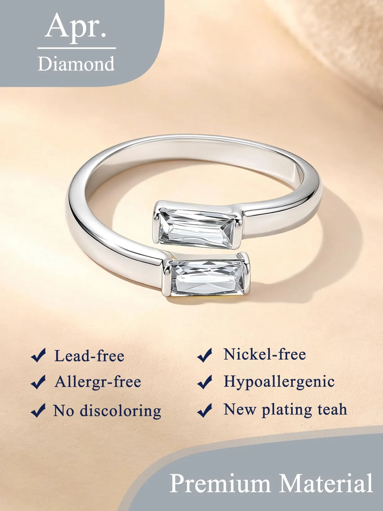 Suplight Anello Donna Argento Regolabile Rettangolare Pietre Portafortuna - immagine 4