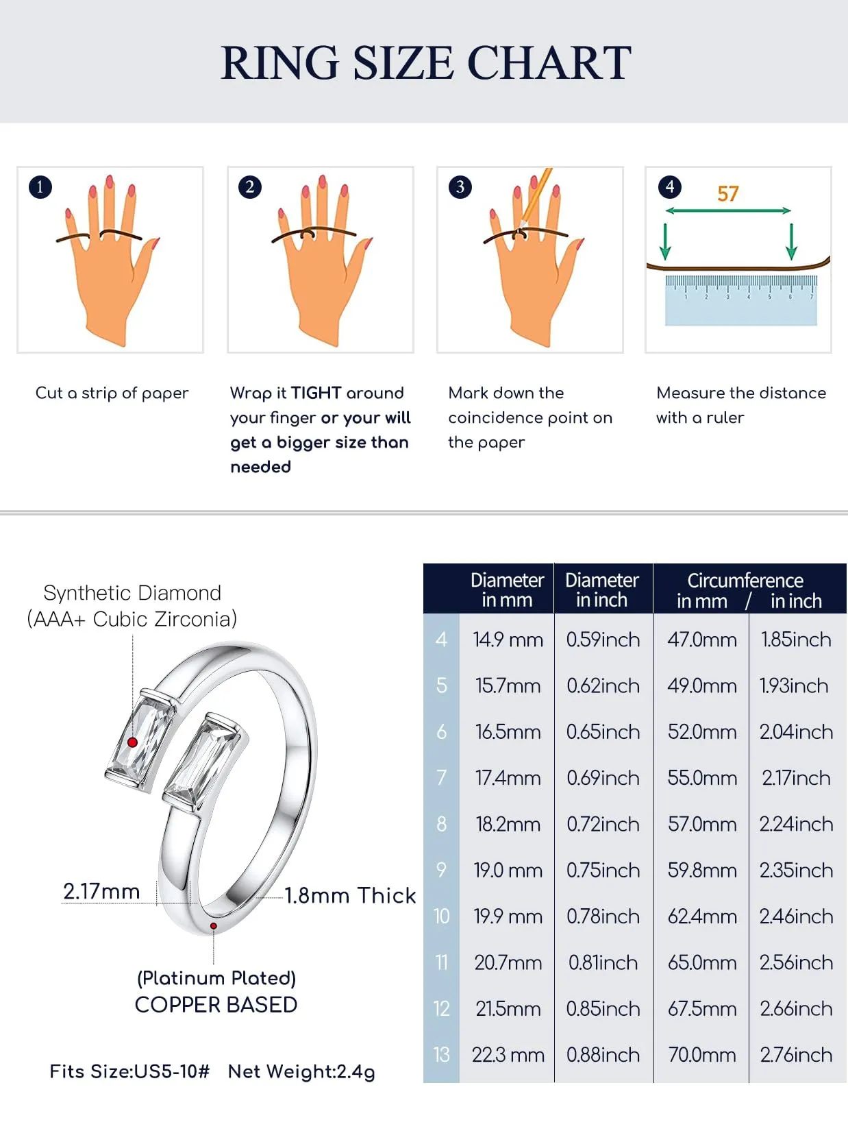 Suplight Anello Donna Argento Regolabile Rettangolare Pietre Portafortuna - immagine 5