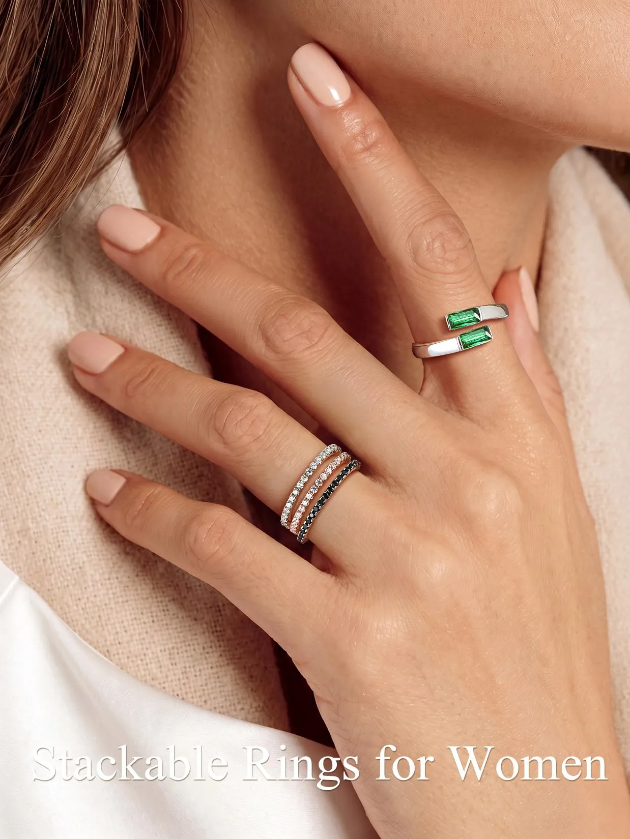 Suplight Anello Donna Argento Regolabile Rettangolare Pietre Portafortuna - immagine 3