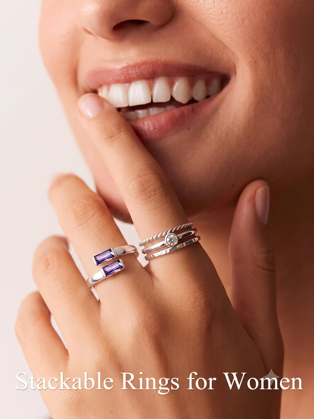 Suplight Anello Donna Argento Regolabile Rettangolare Pietre Portafortuna - immagine 3